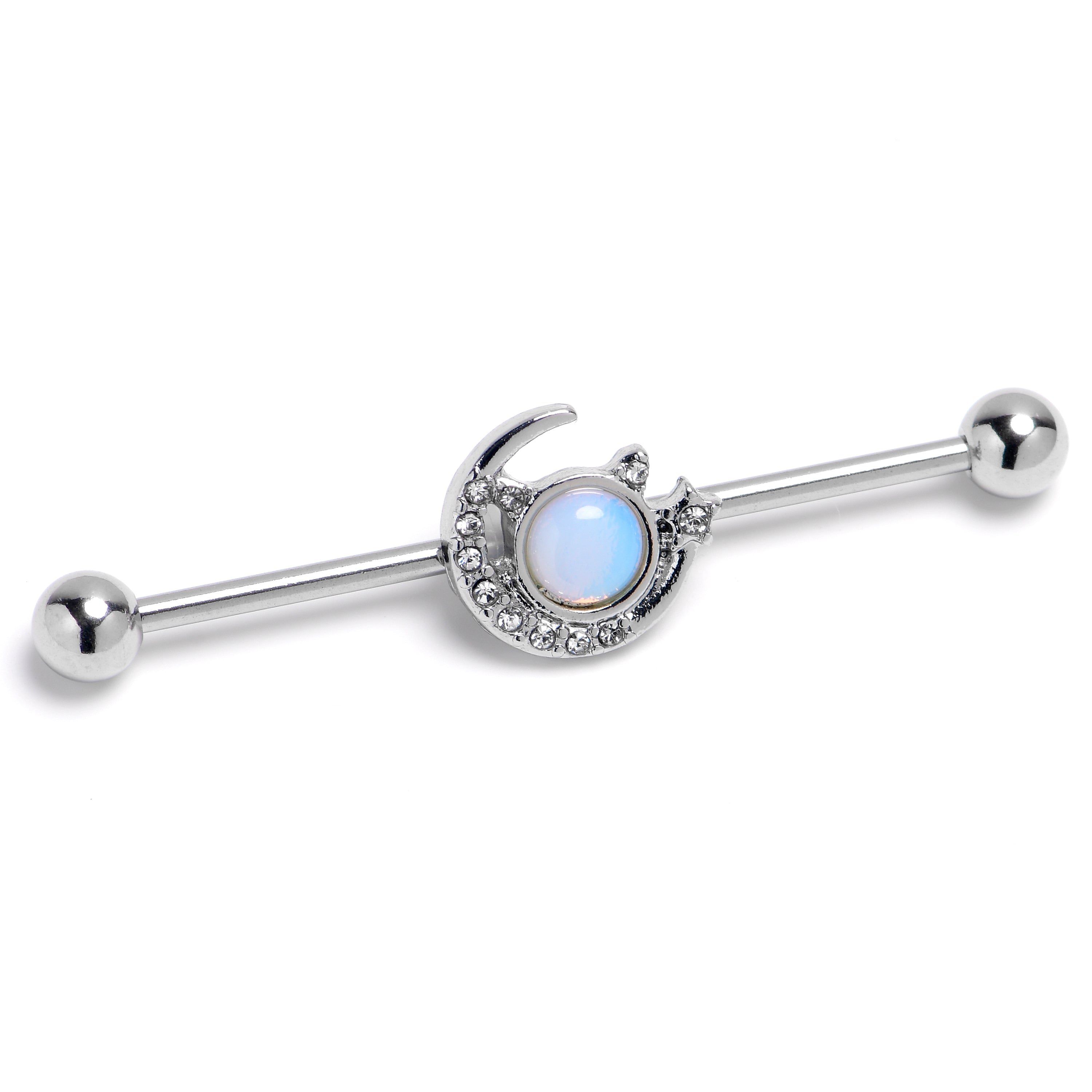 BodyCandy 14G Clear Gem Crescent Moon Star Heavenly Industrial Barbell 38mm — main product shot
