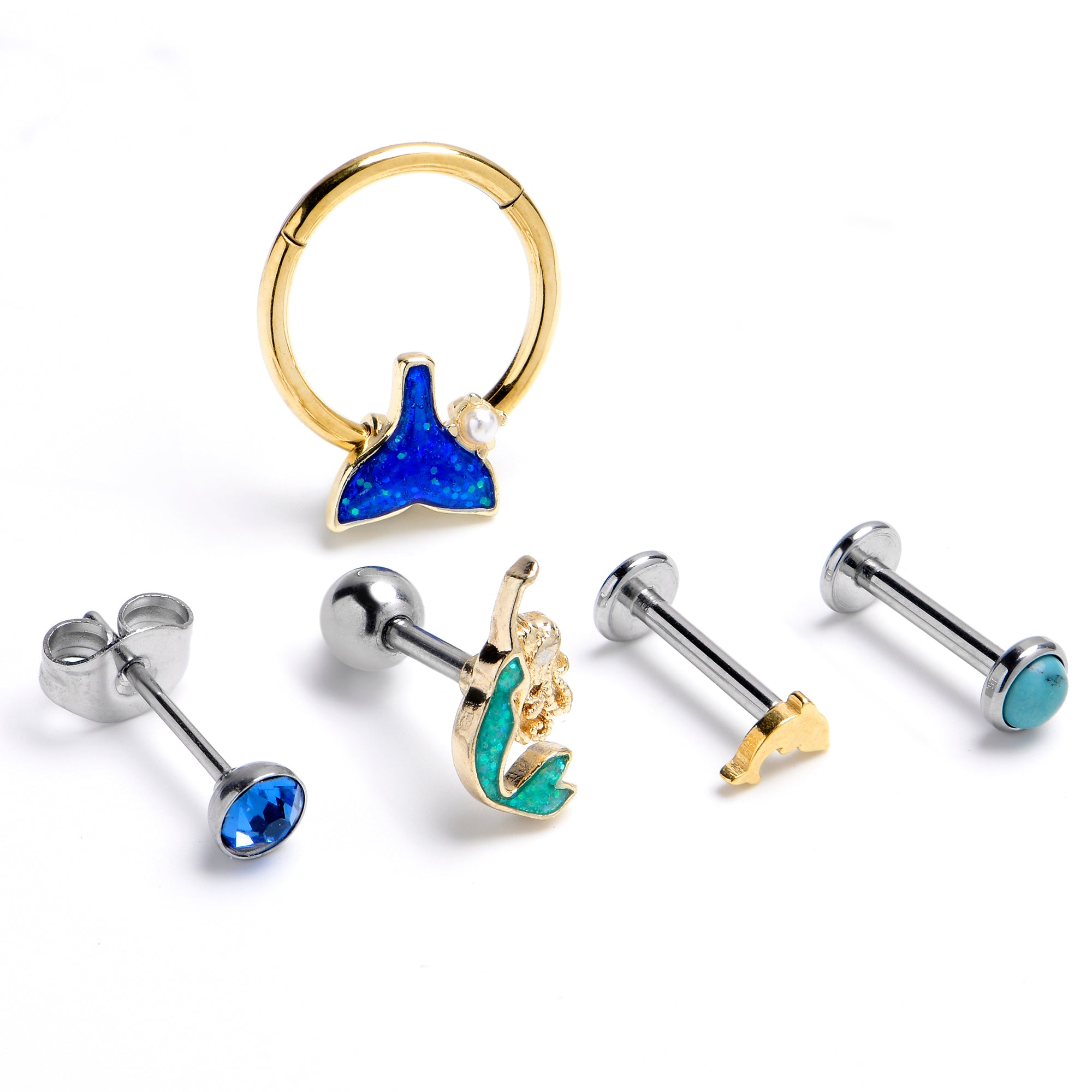 BodyCandy 16G 3/8 5/16 Blue Gem Nautical Labret BCR Cartilage Curation Set of 5 — main product shot