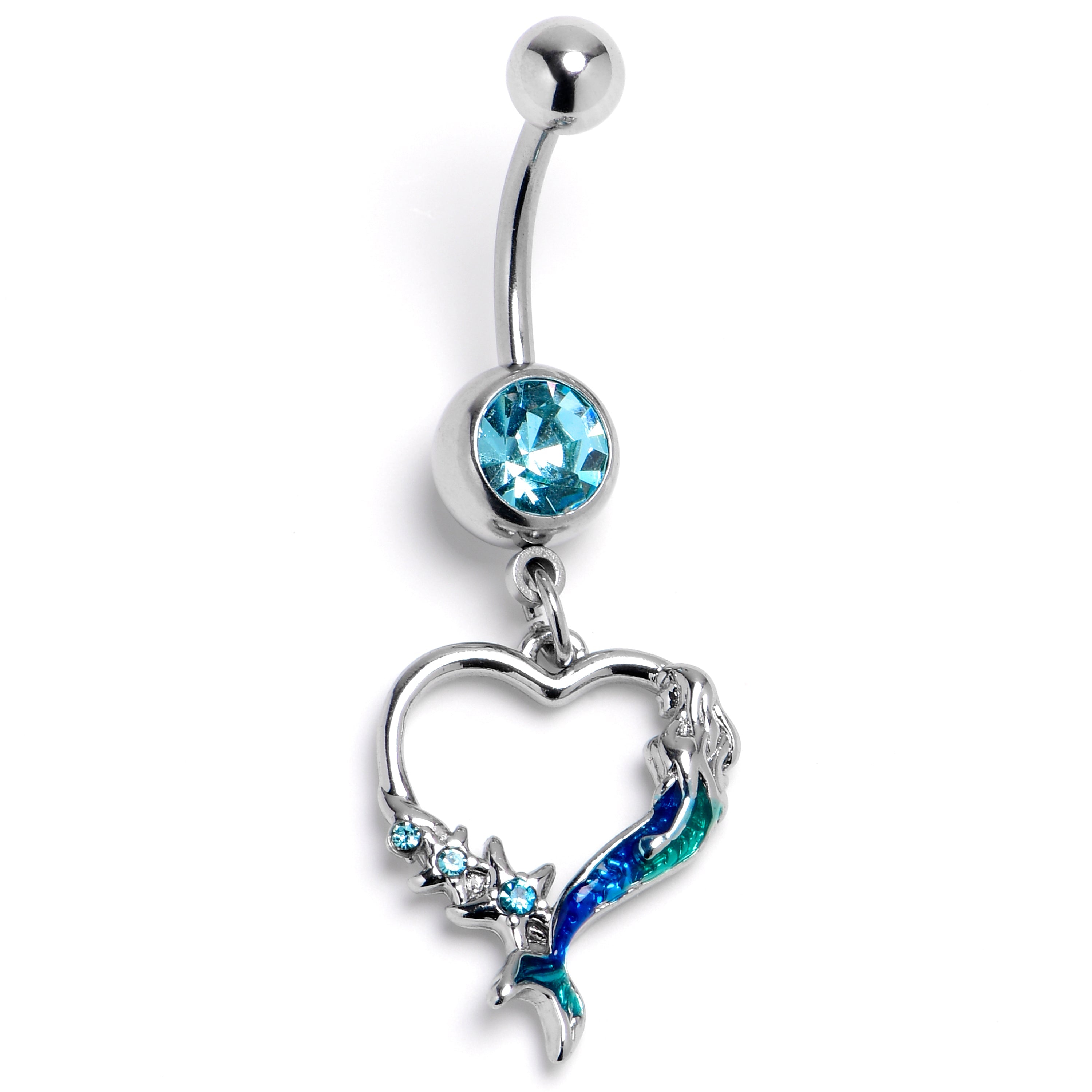 BodyCandy Blue Gem Mermaid Tail Stars Heart Dangle Belly Ring — main product shot