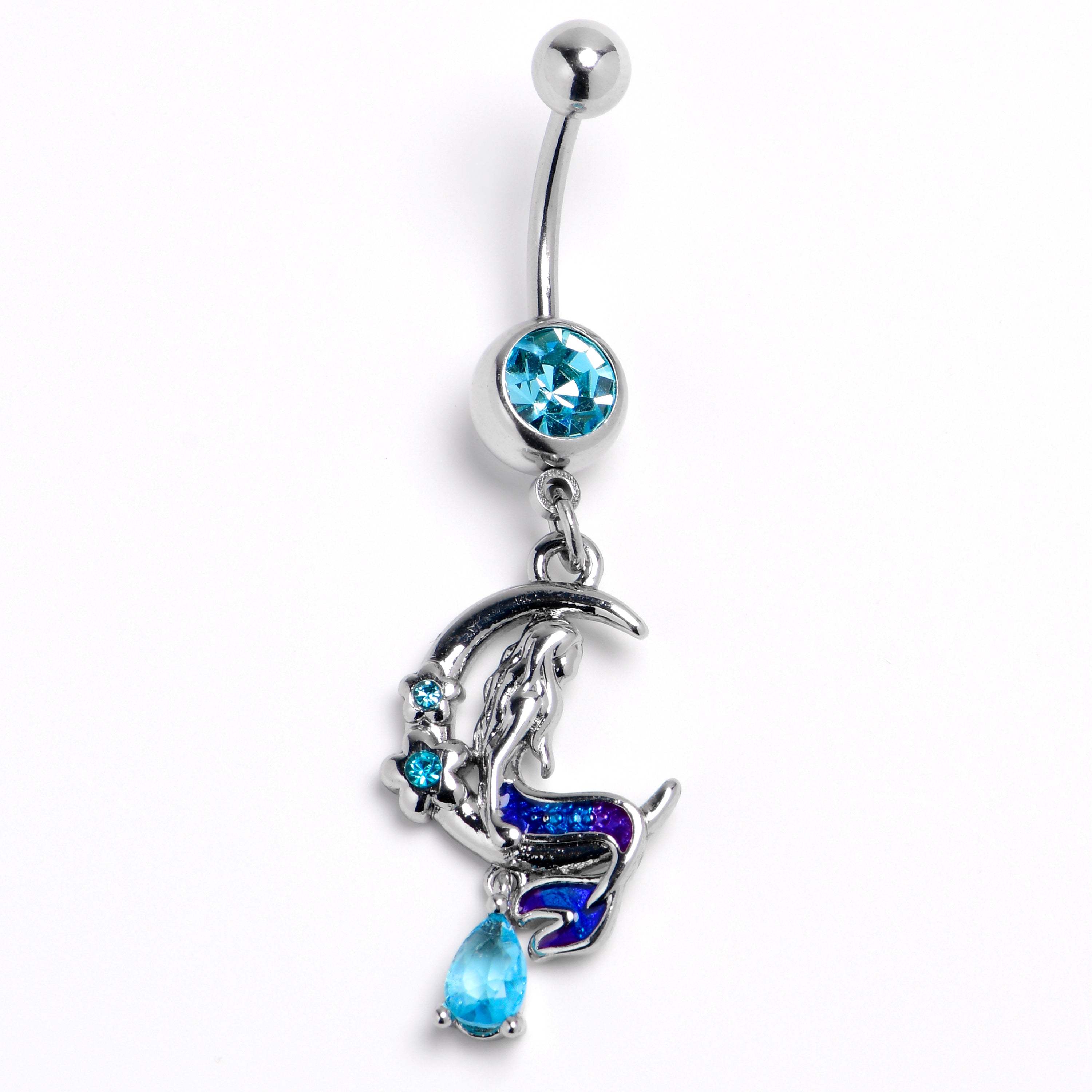 BodyCandy Blue Gem Floral Mermaid Moon Dangle Belly Ring — main product shot