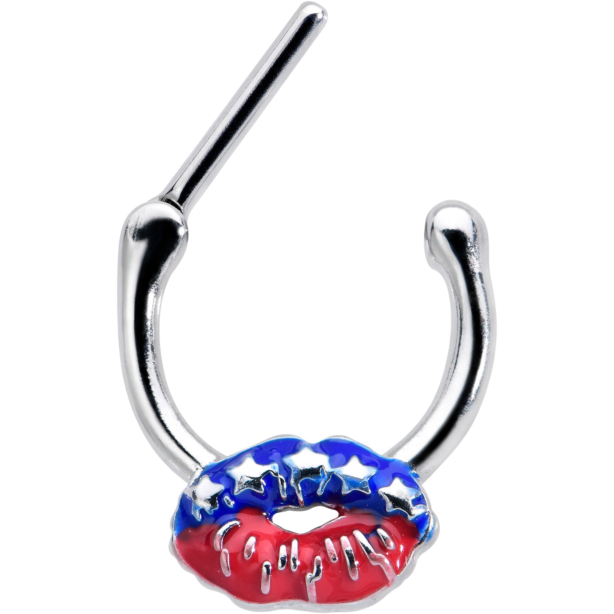 BodyCandy 16G 5/16 Patriotic Kissy Lips Cartilage Clicker — detail close-up