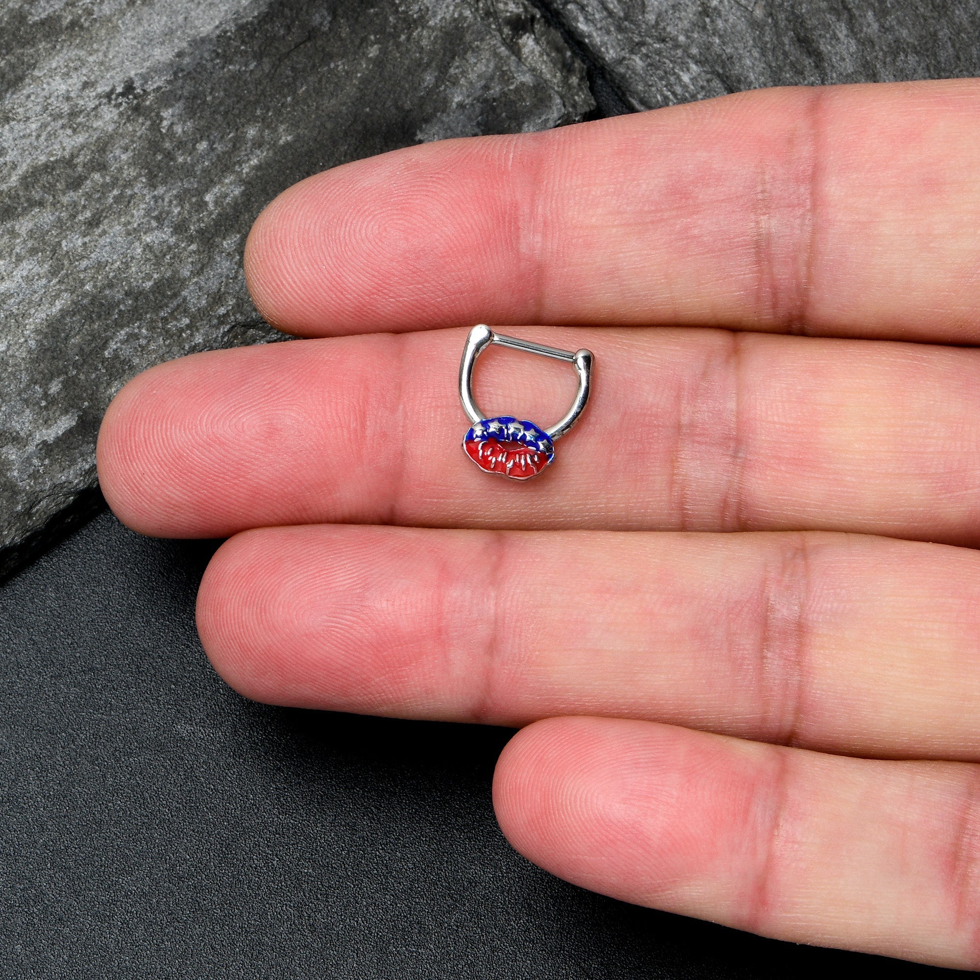 BodyCandy 16G 5/16 Patriotic Kissy Lips Cartilage Clicker — lifestyle context