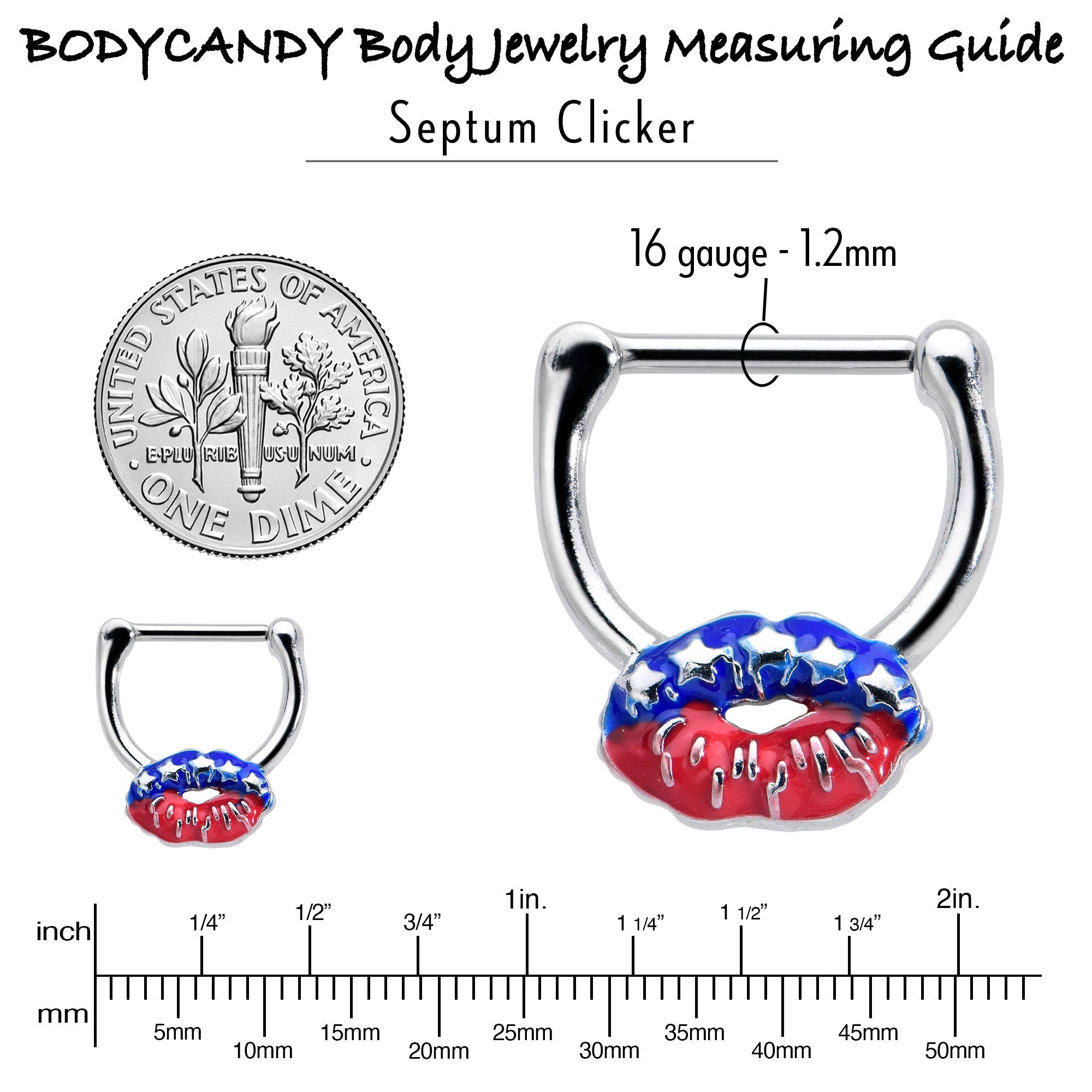 BodyCandy 16G 5/16 Patriotic Kissy Lips Cartilage Clicker — side view