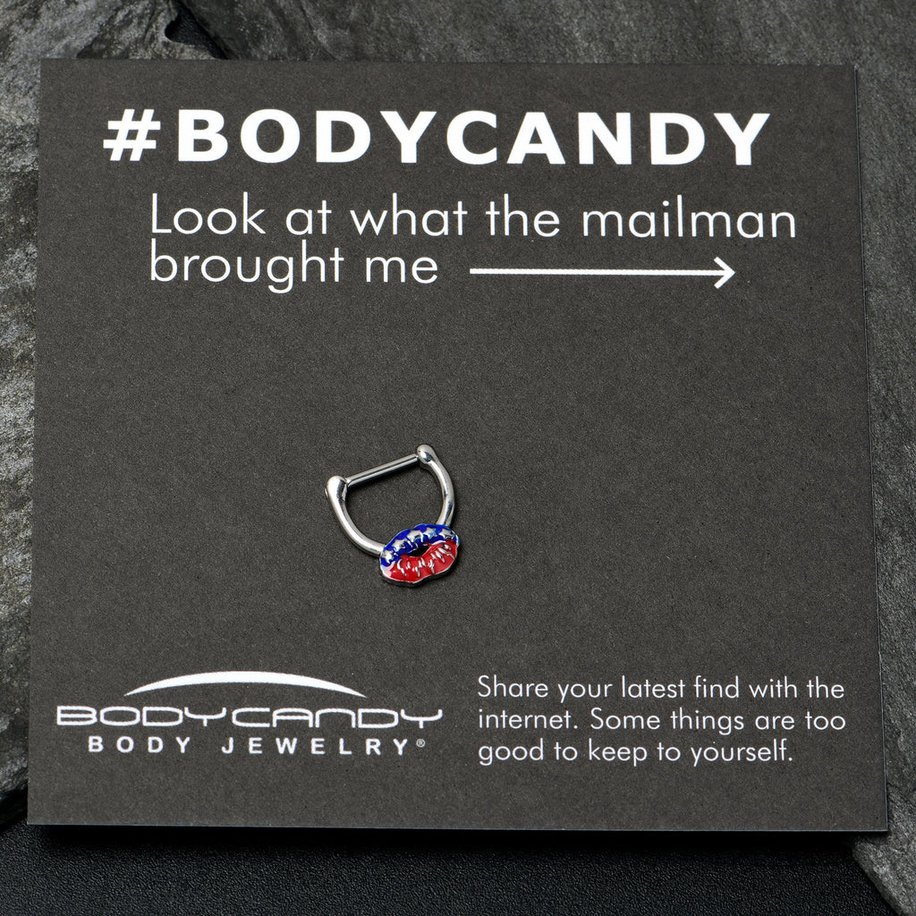 BodyCandy 16G 5/16 Patriotic Kissy Lips Cartilage Clicker — back view