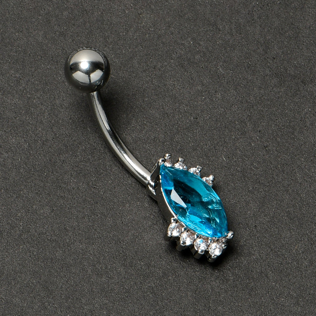 BodyCandy Clear Blue Gem Firey Drop Belly Ring — side view