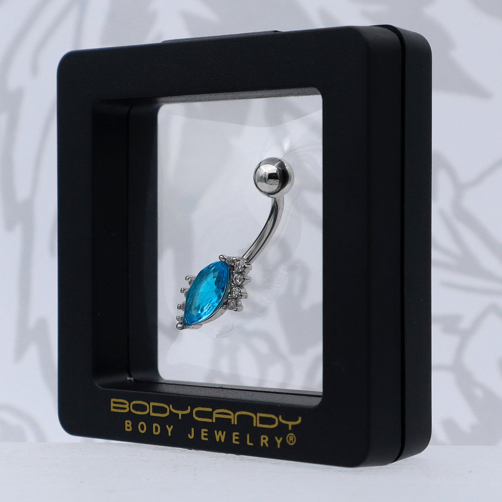 BodyCandy Clear Blue Gem Firey Drop Belly Ring — in-use photo