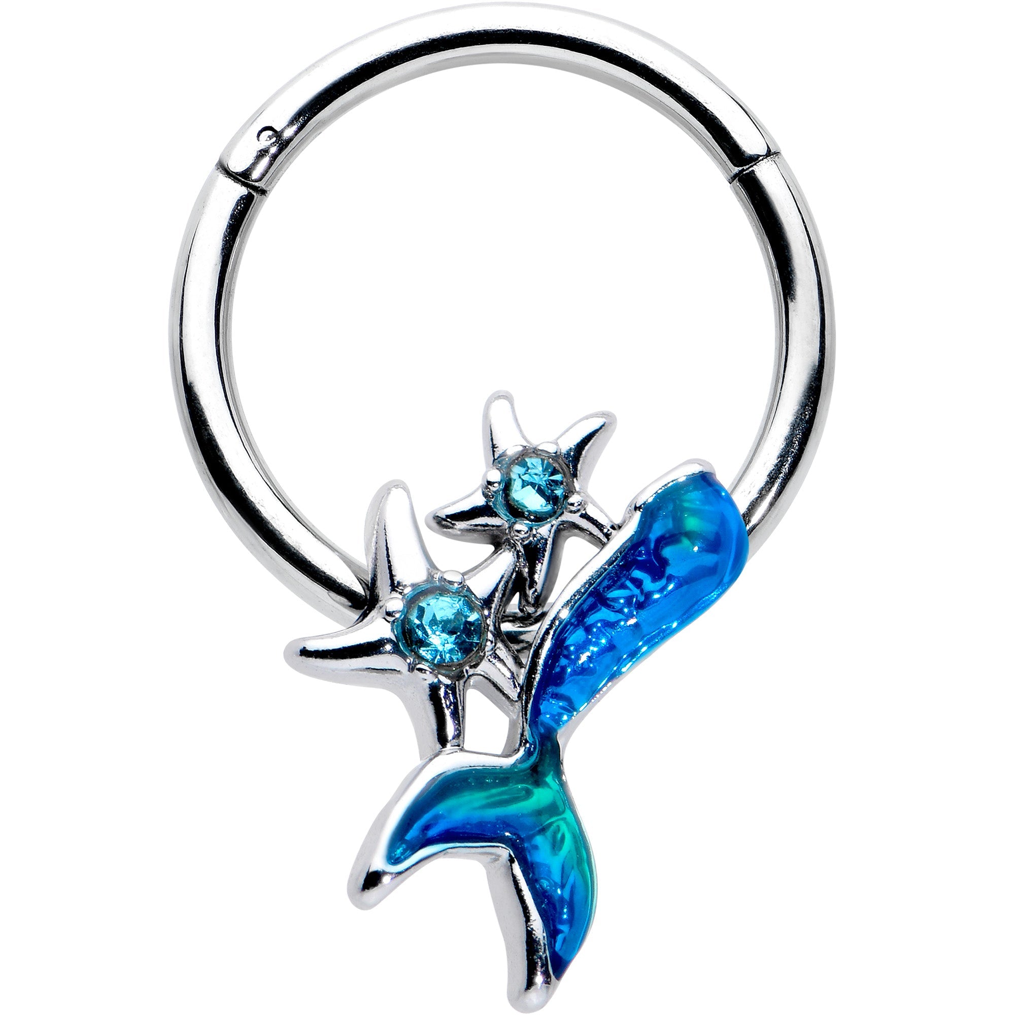 BodyCandy 16G 3/8 Blue Gem Blue Mermaid Tail Stars Hinged Segment Ring — main product shot