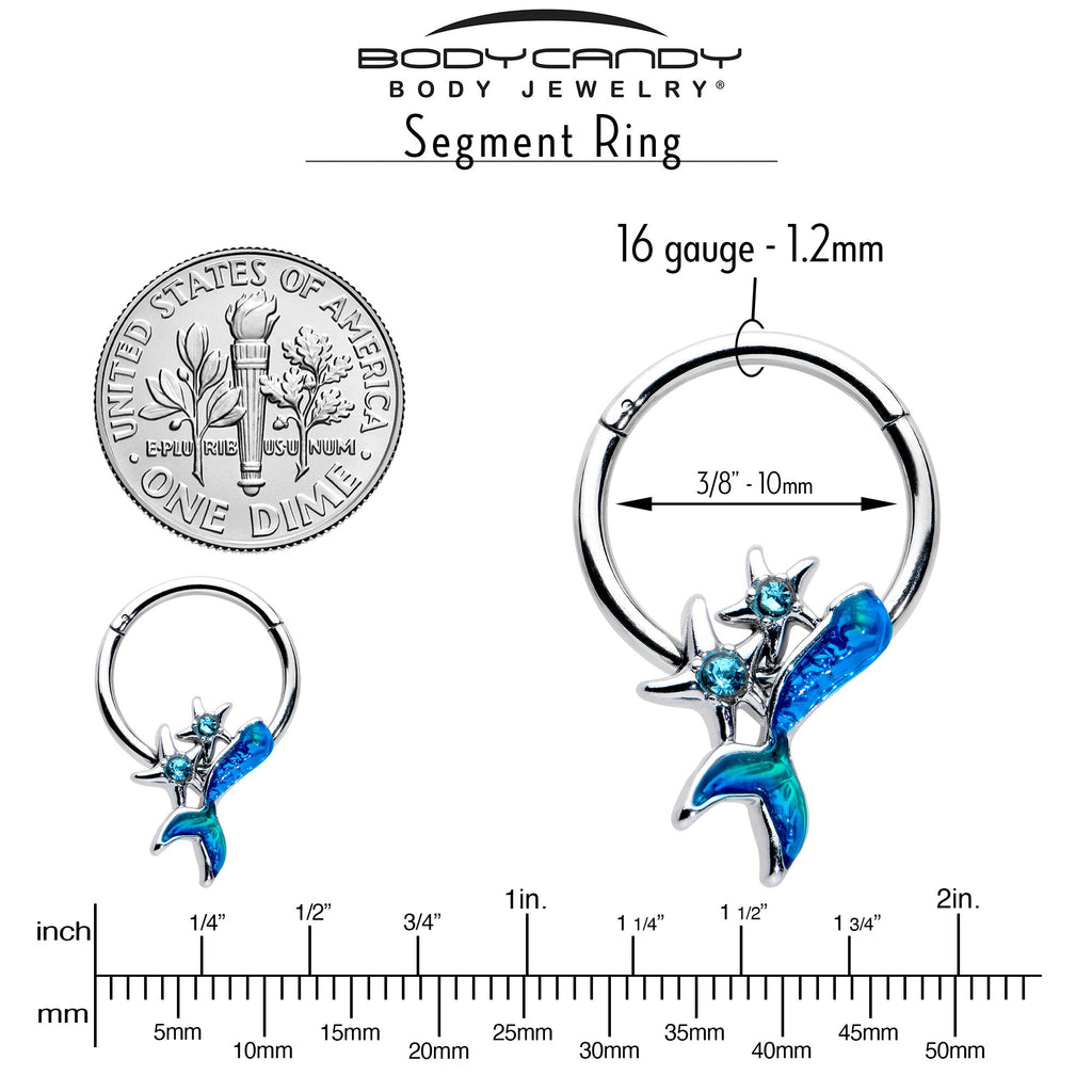 BodyCandy 16G 3/8 Blue Gem Blue Mermaid Tail Stars Hinged Segment Ring — side view
