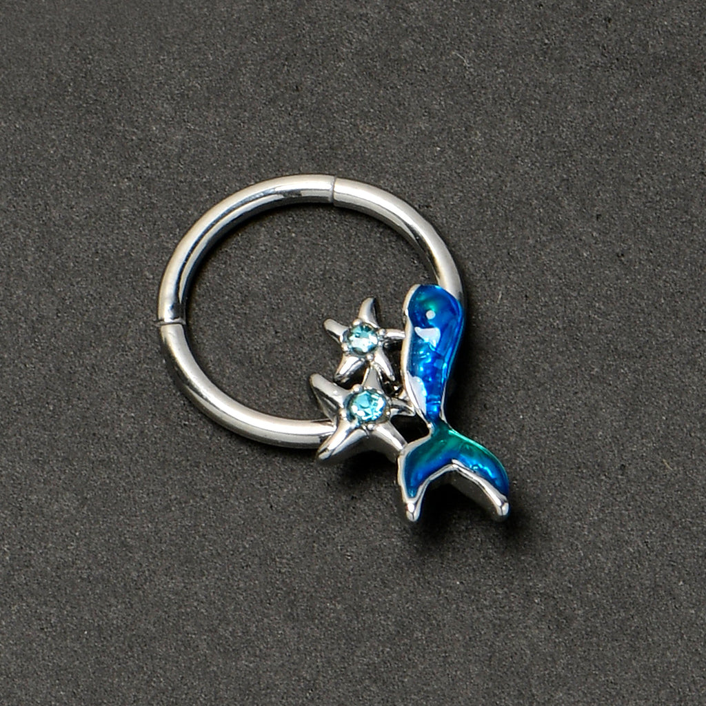 BodyCandy 16G 3/8 Blue Gem Blue Mermaid Tail Stars Hinged Segment Ring — back view