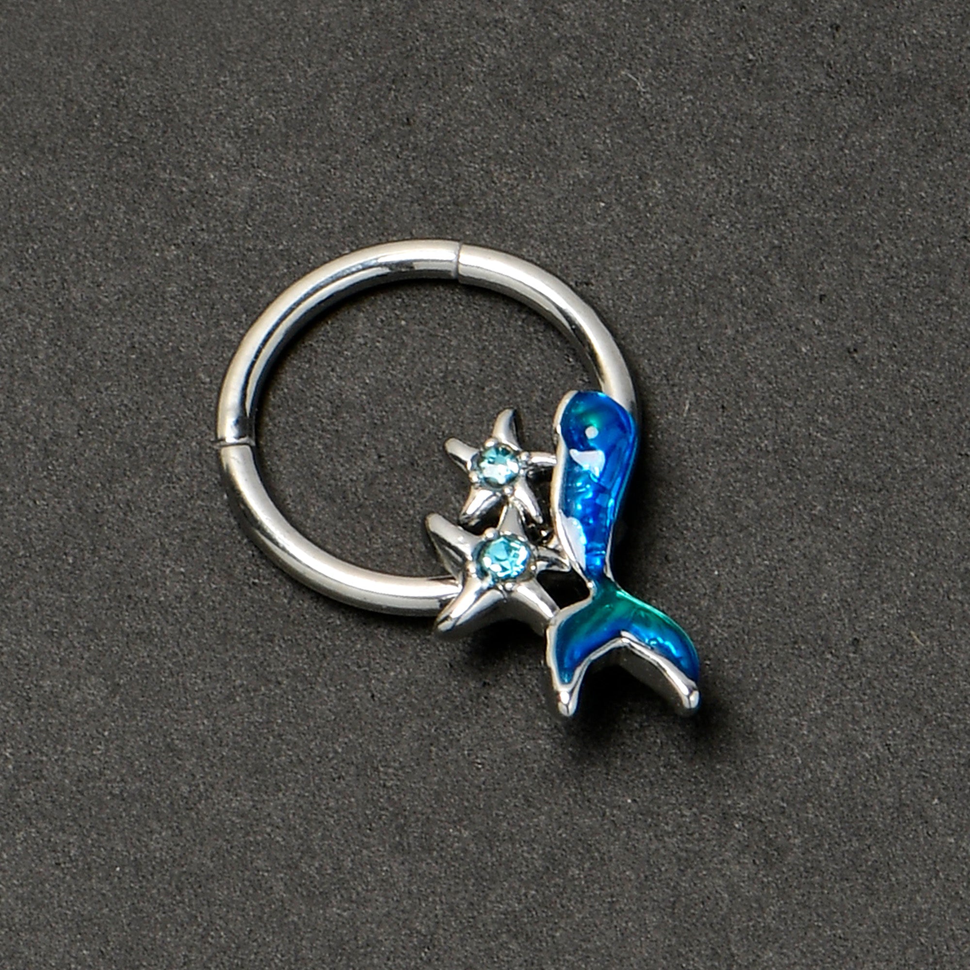 BodyCandy 16G 3/8 Blue Gem Blue Mermaid Tail Stars Hinged Segment Ring — back view