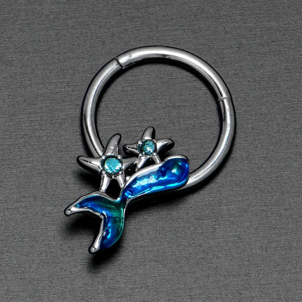 BodyCandy 16G 3/8 Blue Gem Blue Mermaid Tail Stars Hinged Segment Ring — alternative angle