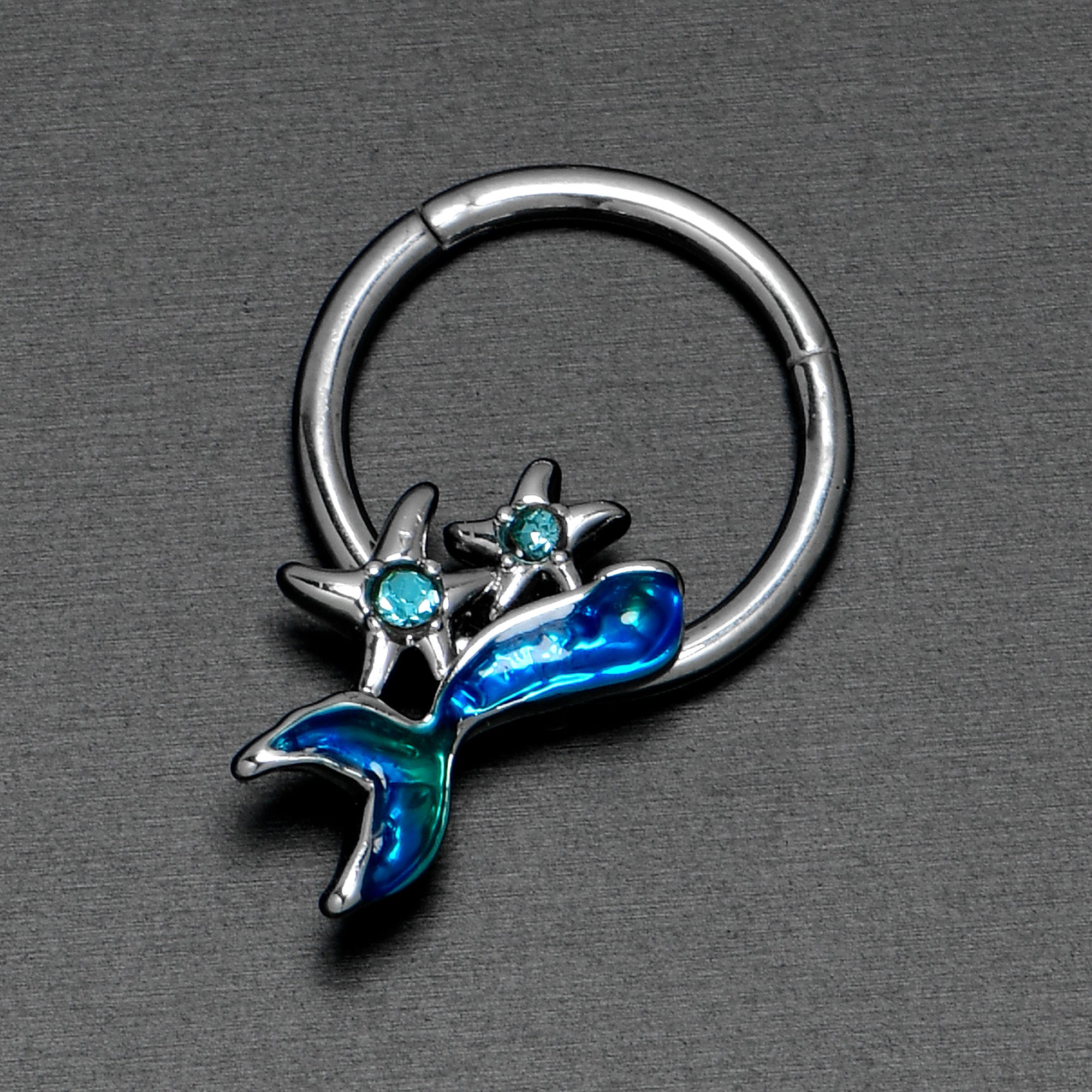 BodyCandy 16G 3/8 Blue Gem Blue Mermaid Tail Stars Hinged Segment Ring — alternative angle