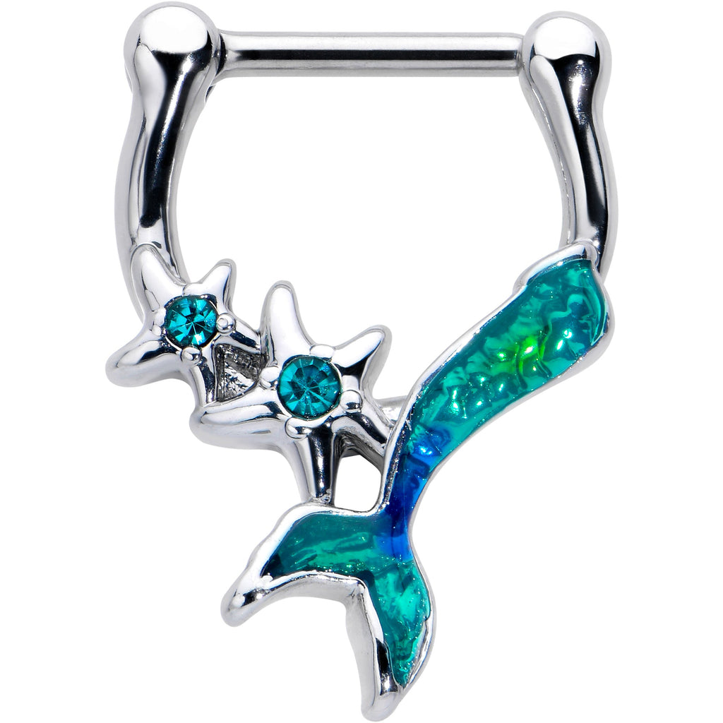 BodyCandy 16G 5/16 Blue Gem Green Mermaid Tail Stars Cartilage Clicker — main product shot