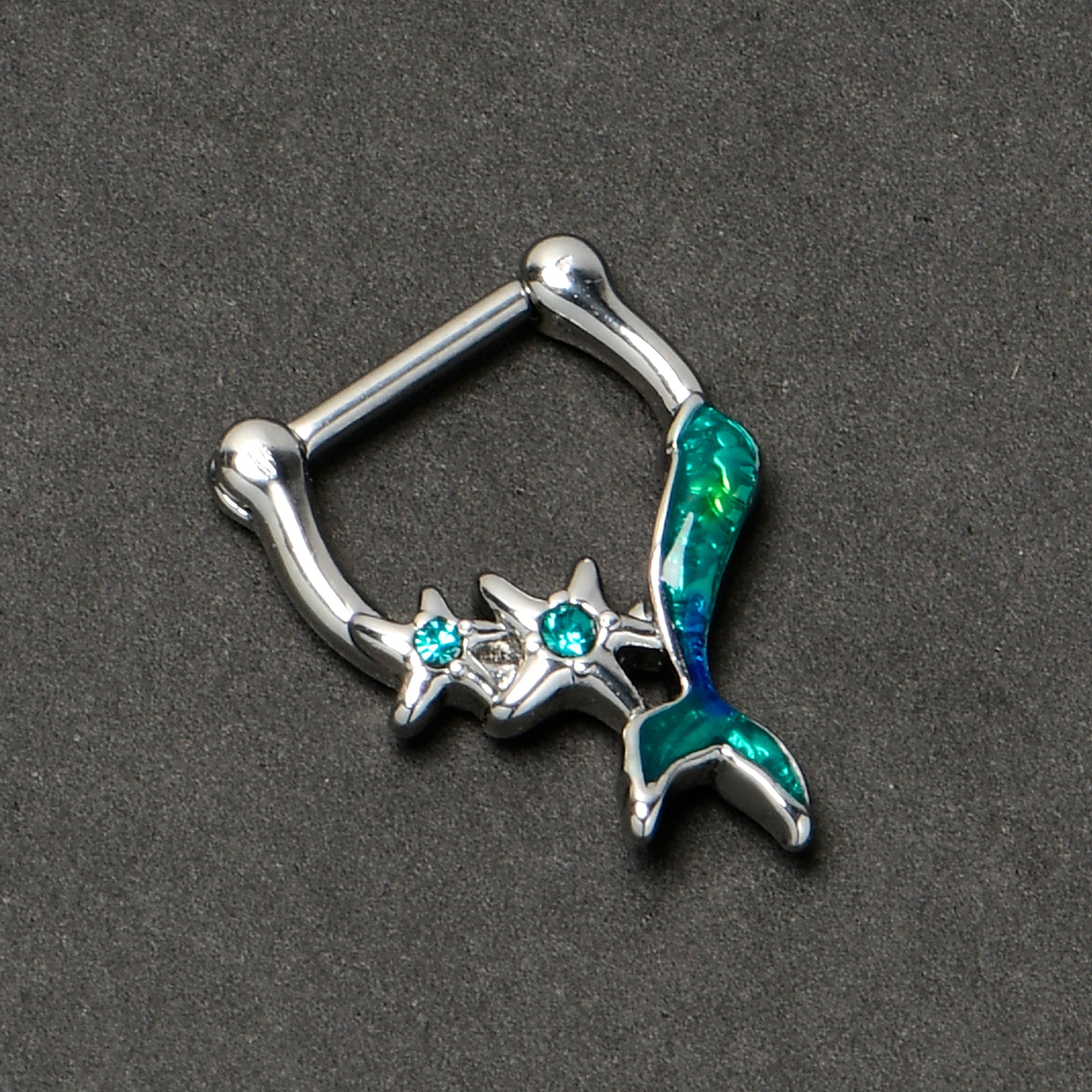 BodyCandy 16G 5/16 Blue Gem Green Mermaid Tail Stars Cartilage Clicker — back view