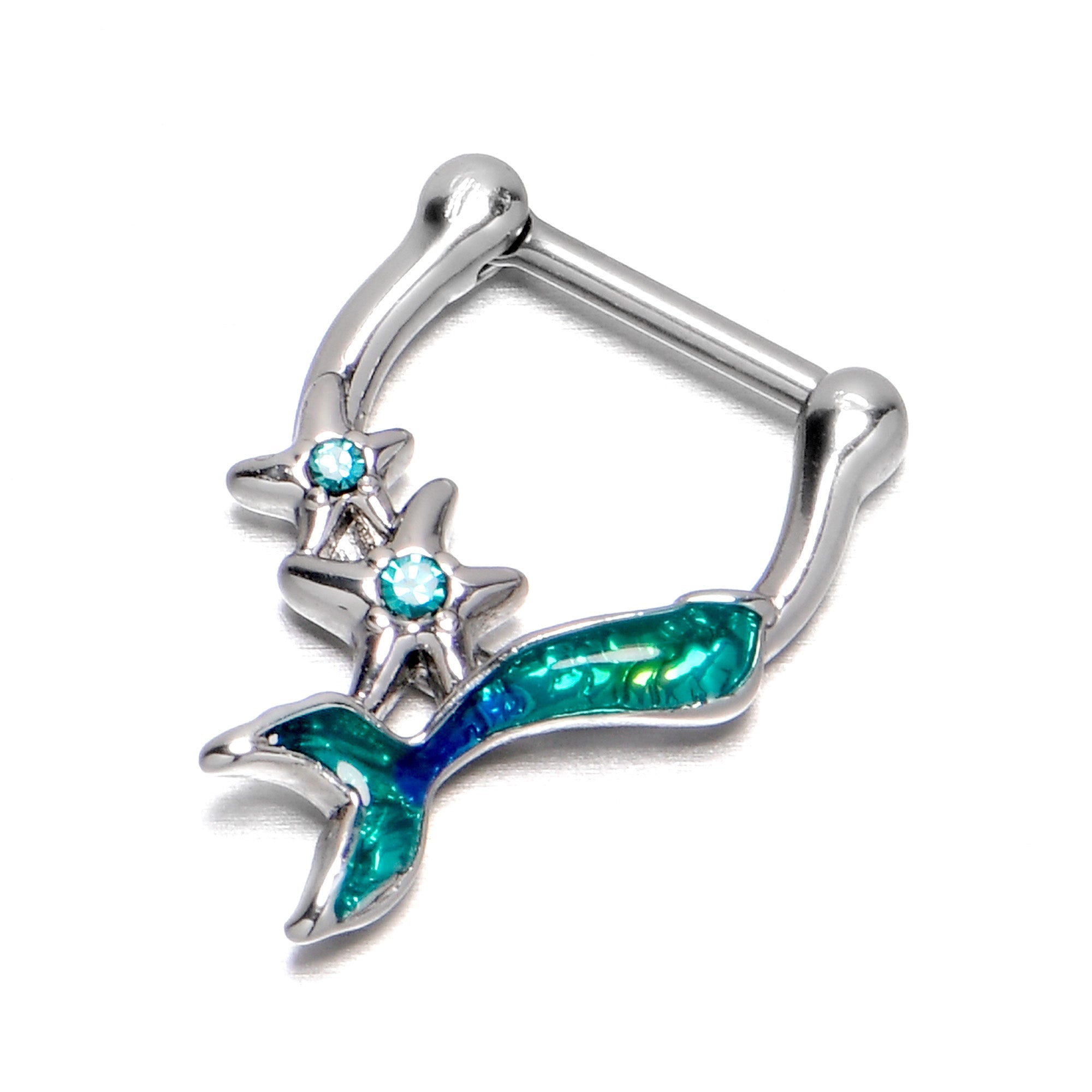 BodyCandy 16G 5/16 Blue Gem Green Mermaid Tail Stars Cartilage Clicker — alternative angle