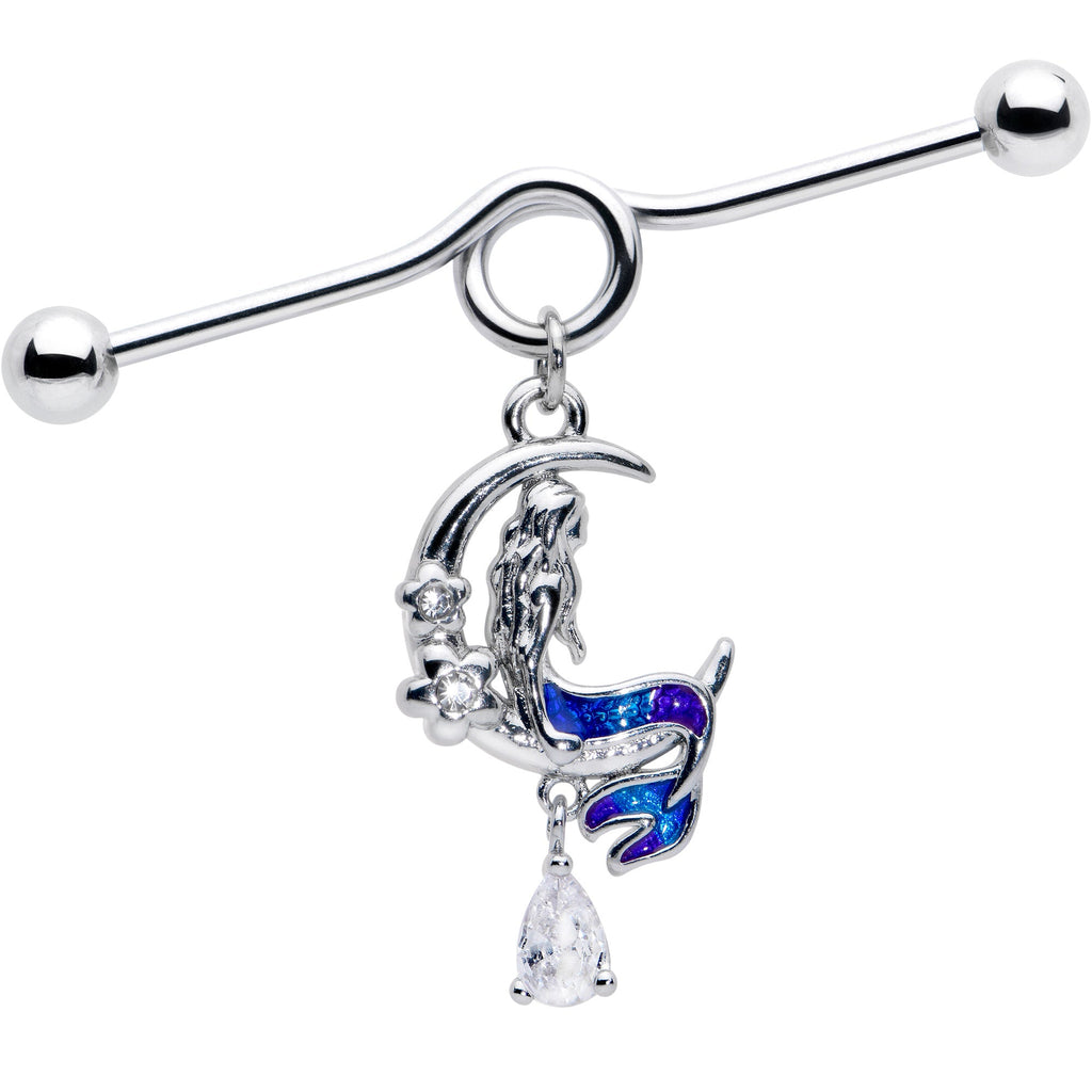 BodyCandy 14G Clear Gem Floral Mermaid Moon Dangle Project Bar 38mm — main product shot