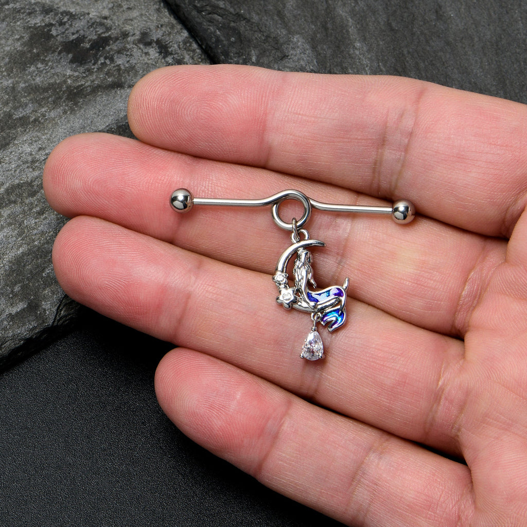 BodyCandy 14G Clear Gem Floral Mermaid Moon Dangle Project Bar 38mm — lifestyle context