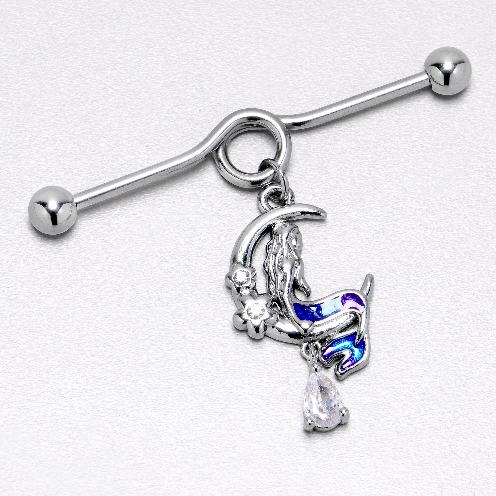 BodyCandy 14G Clear Gem Floral Mermaid Moon Dangle Project Bar 38mm — alternative angle