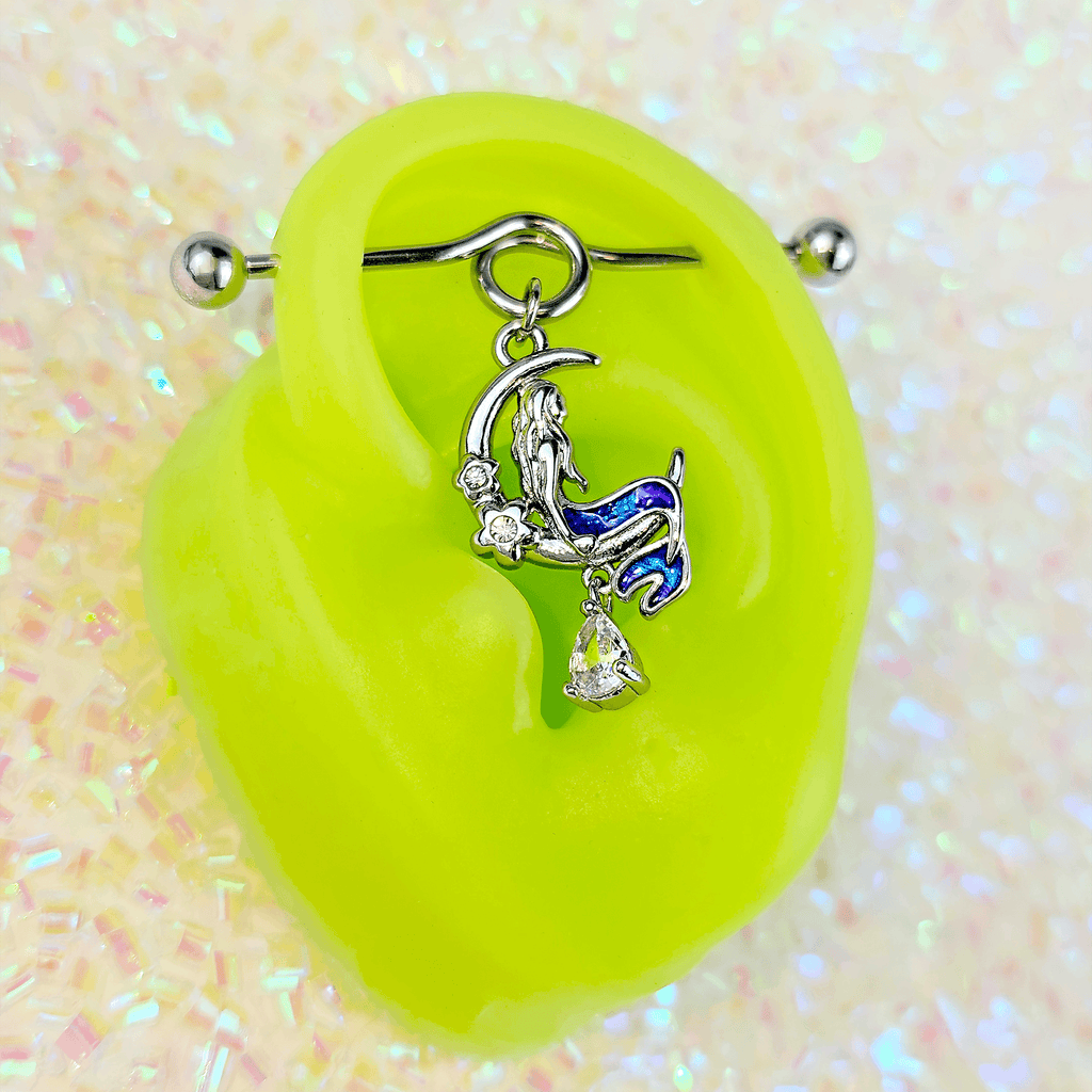 BodyCandy 14G Clear Gem Floral Mermaid Moon Dangle Project Bar 38mm — color detail
