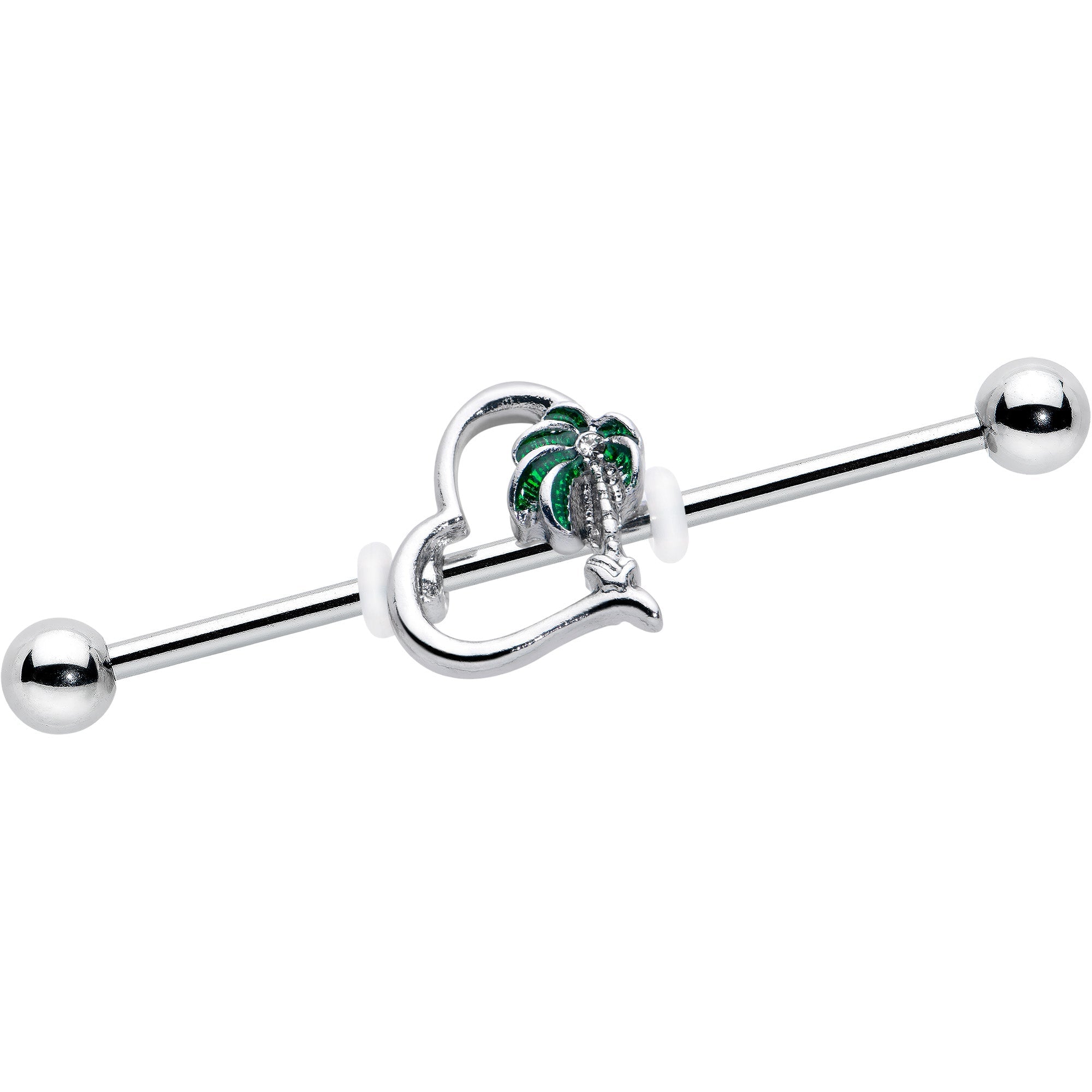 BodyCandy 14G Clear Gem Palm Tree Love Heart Industrial Barbell 38mm — main product shot
