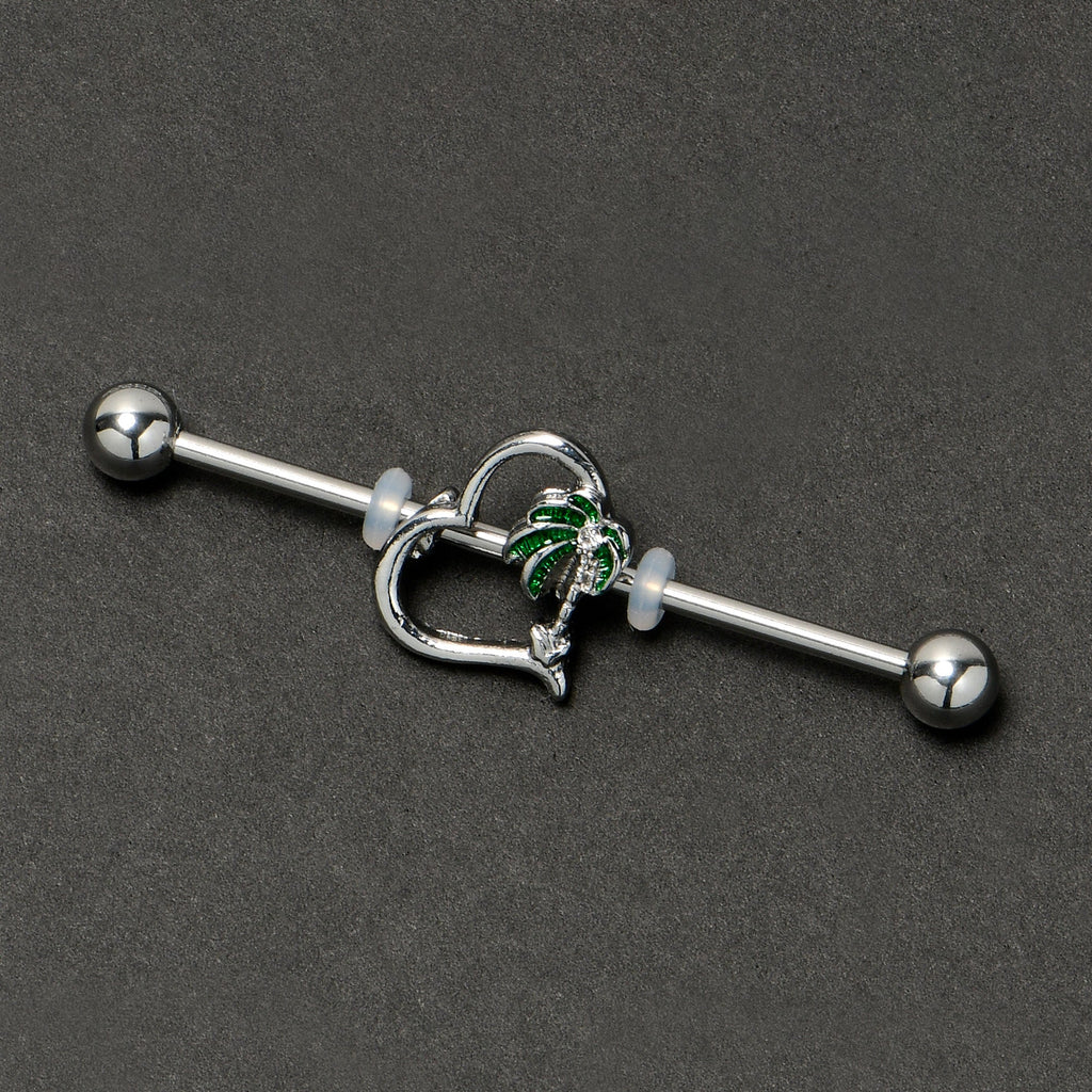 BodyCandy 14G Clear Gem Palm Tree Love Heart Industrial Barbell 38mm — back view