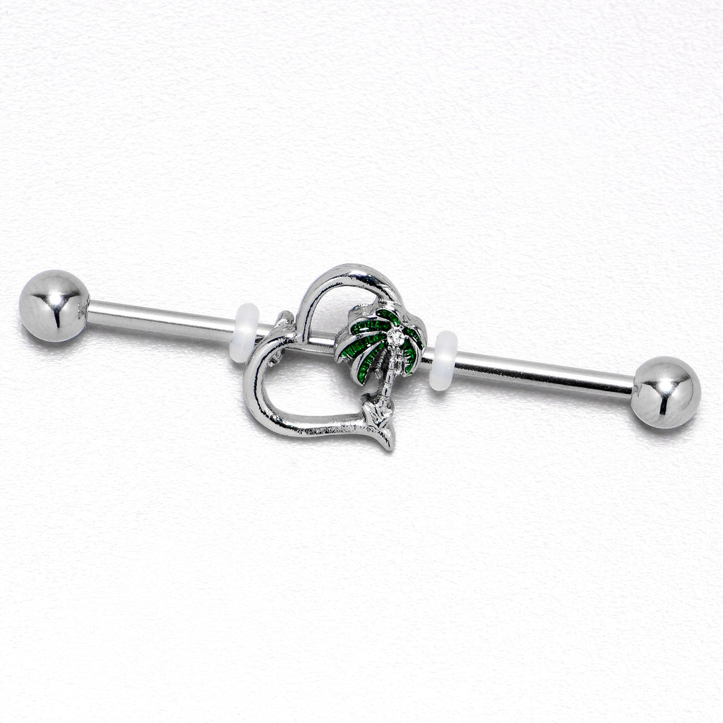 BodyCandy 14G Clear Gem Palm Tree Love Heart Industrial Barbell 38mm — alternative angle