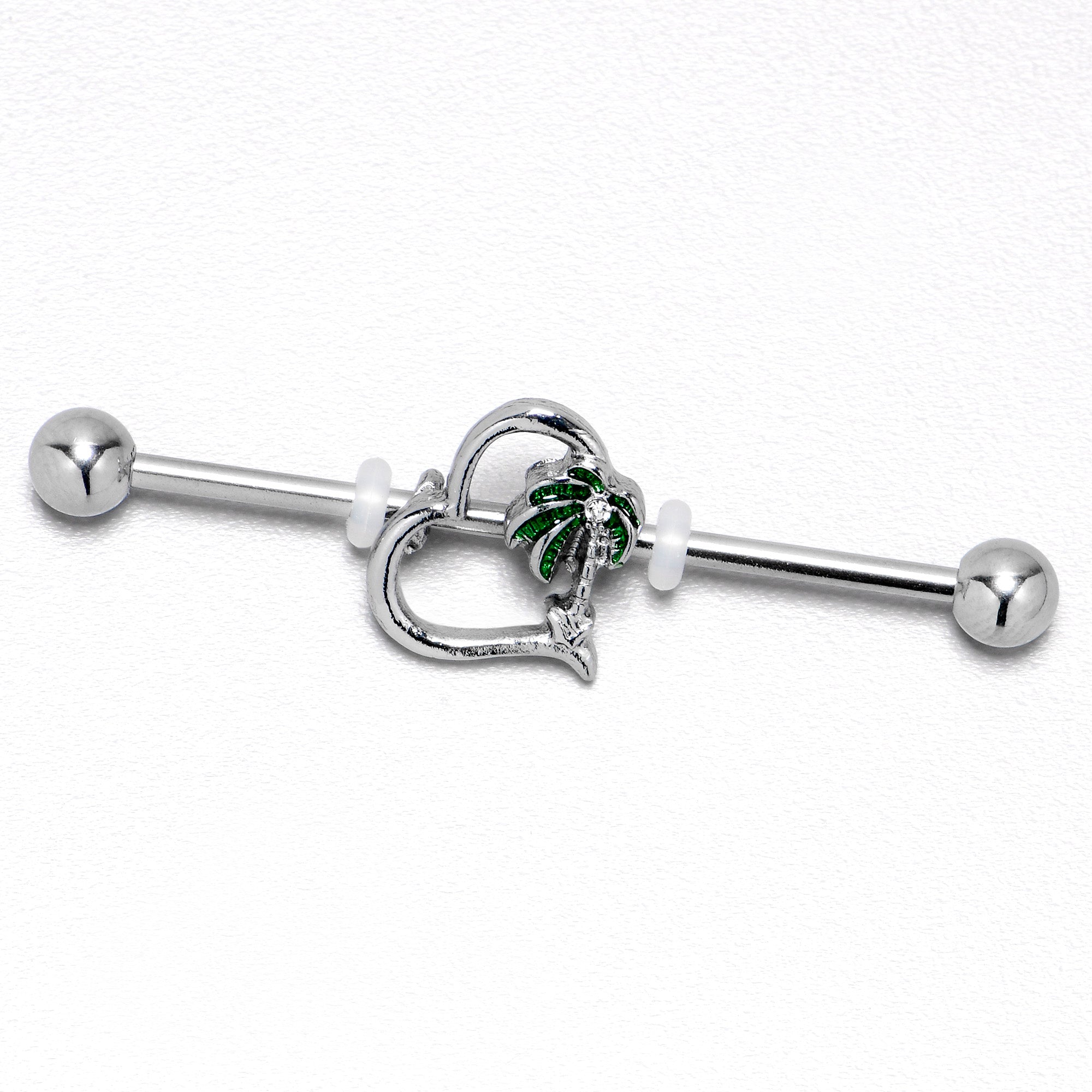 BodyCandy 14G Clear Gem Palm Tree Love Heart Industrial Barbell 38mm — alternative angle
