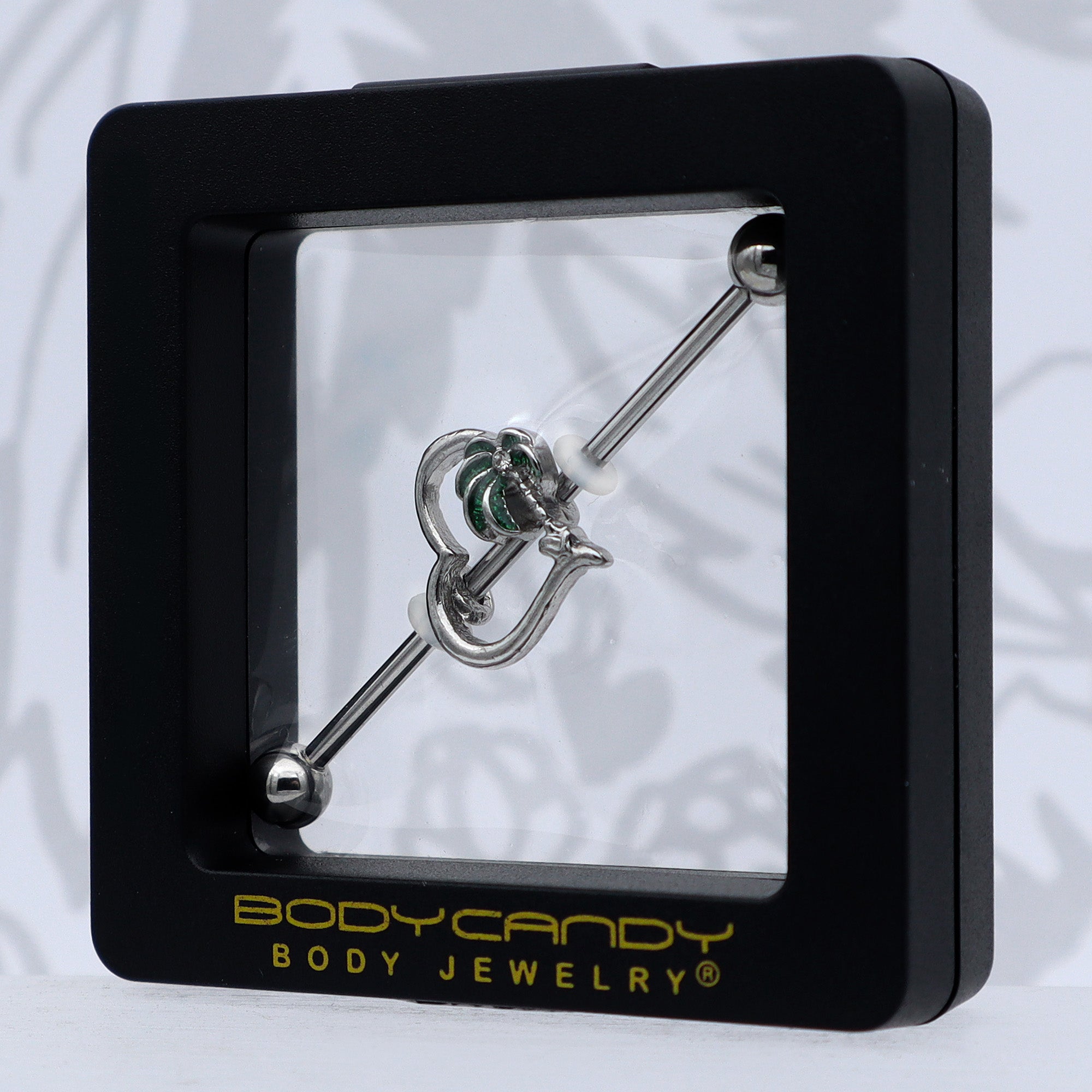 BodyCandy 14G Clear Gem Palm Tree Love Heart Industrial Barbell 38mm — size reference