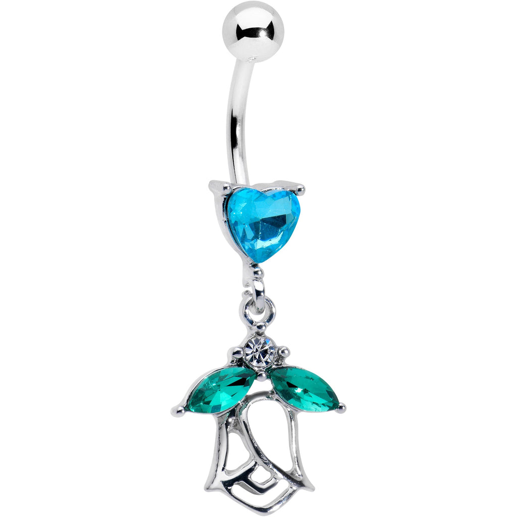 BodyCandy Blue CZ Gem Heart And Rose Dangle Belly Ring — main product shot