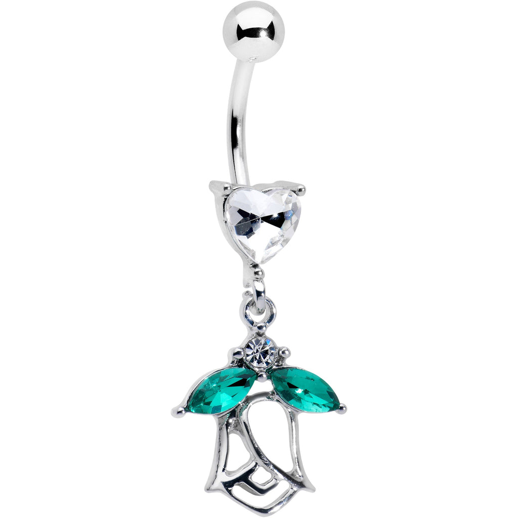 BodyCandy Clear CZ Gem Heart And Rose Dangle Belly Ring — main product shot
