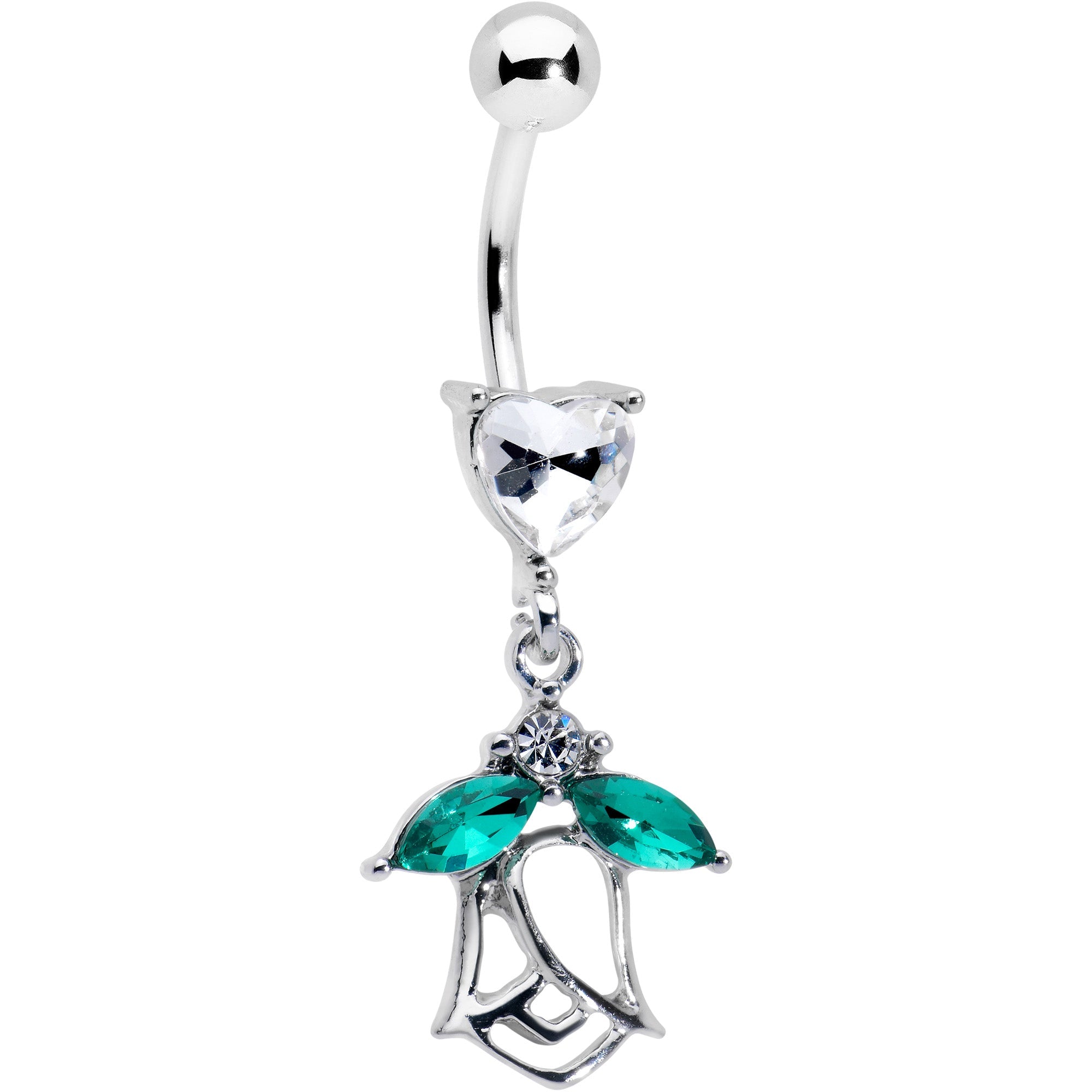 BodyCandy Clear CZ Gem Heart And Rose Dangle Belly Ring — main product shot