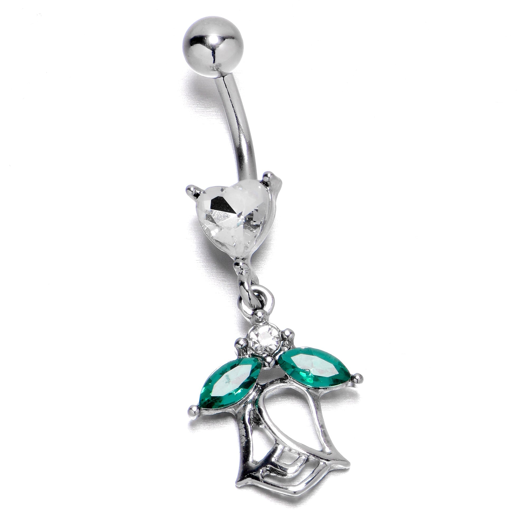 BodyCandy Clear CZ Gem Heart And Rose Dangle Belly Ring — back view