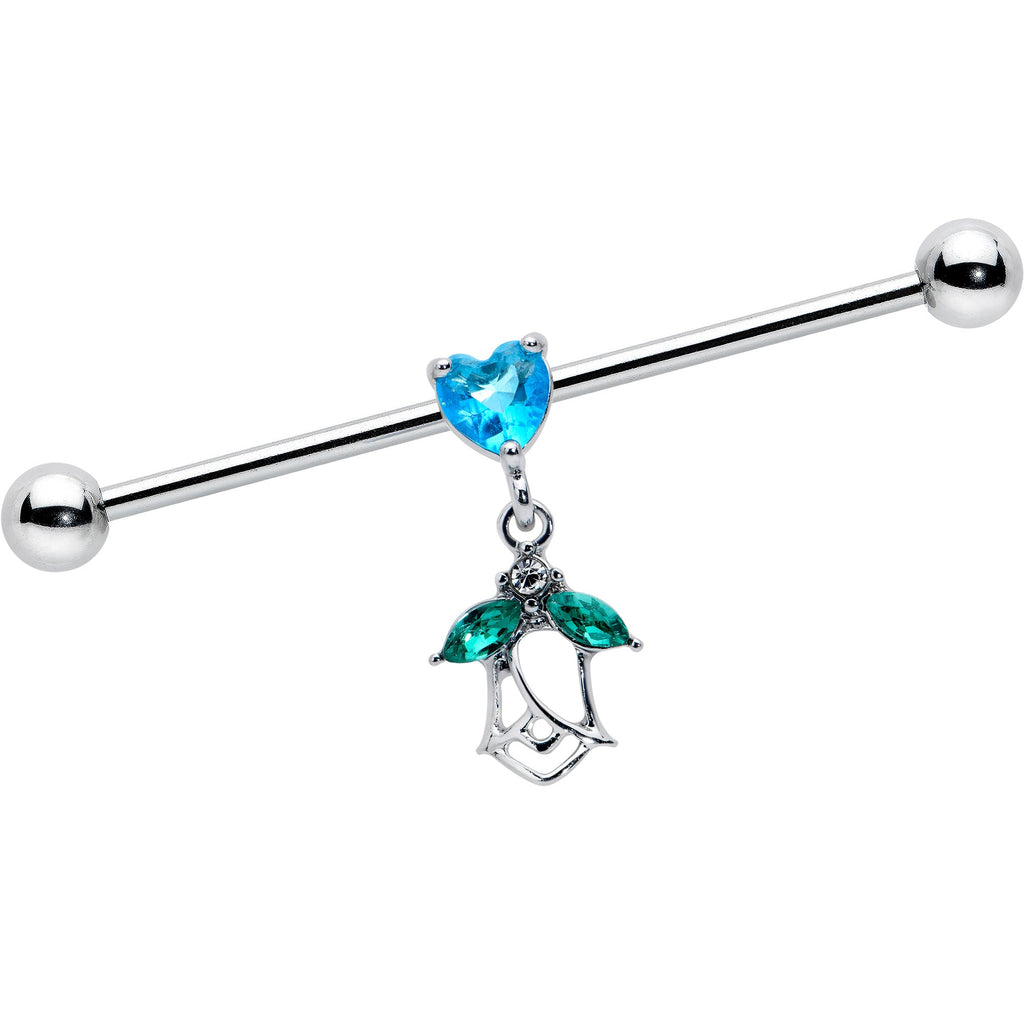 BodyCandy 14G Blue CZ Gem Heart And Rose Dangle Industrial Barbell 38mm — main product shot