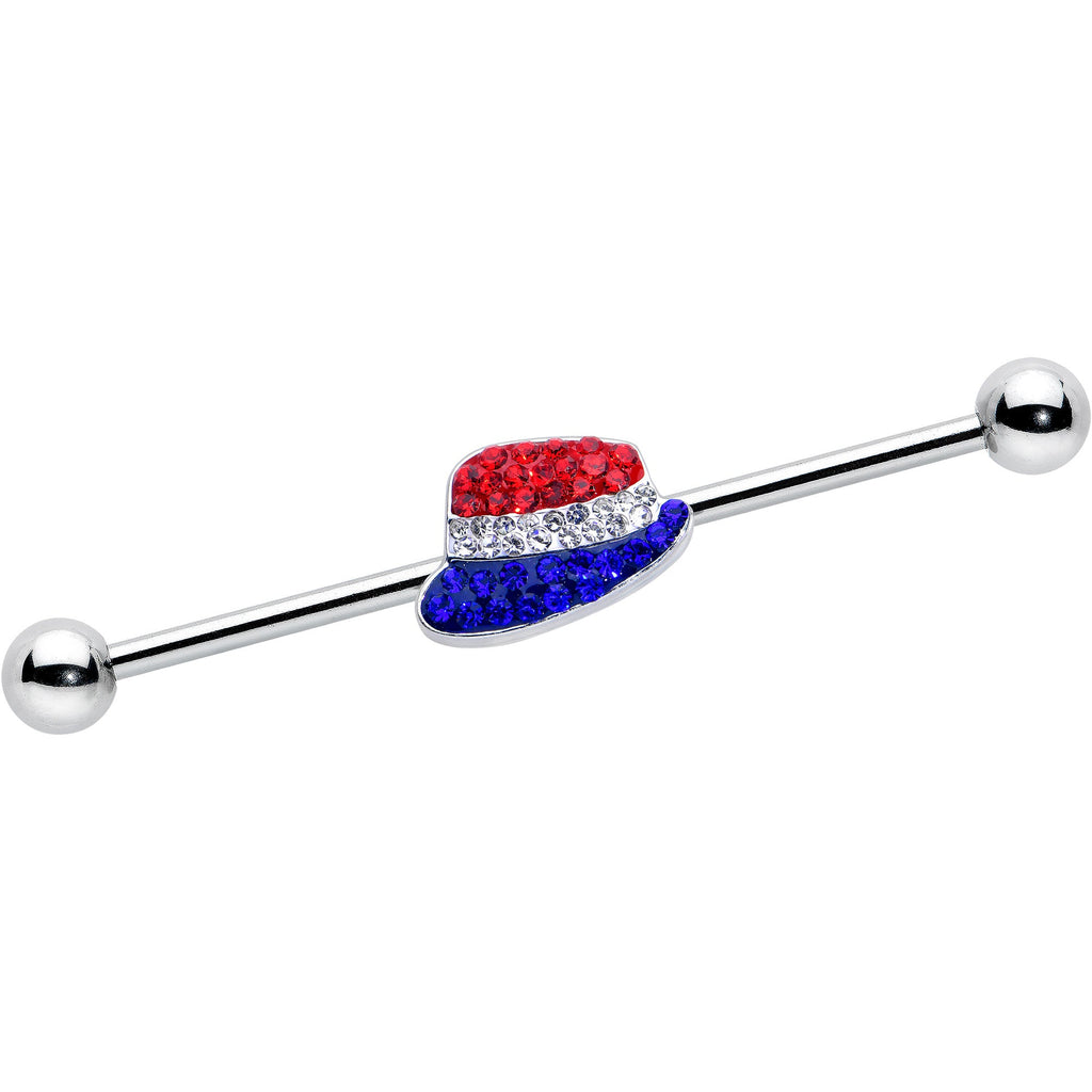 BodyCandy 14G Red Blue Clear Gem Patriotic Hat Industrial Barbell 38mm — main product shot