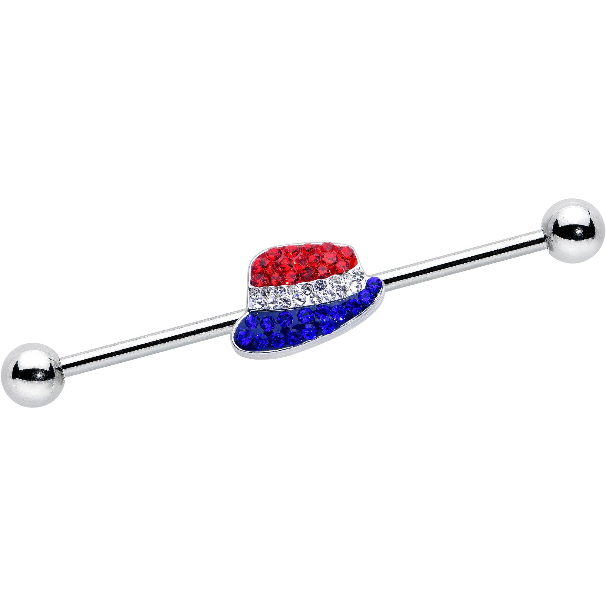 BodyCandy 14G Red Blue Clear Gem Patriotic Hat Industrial Barbell 38mm — main product shot