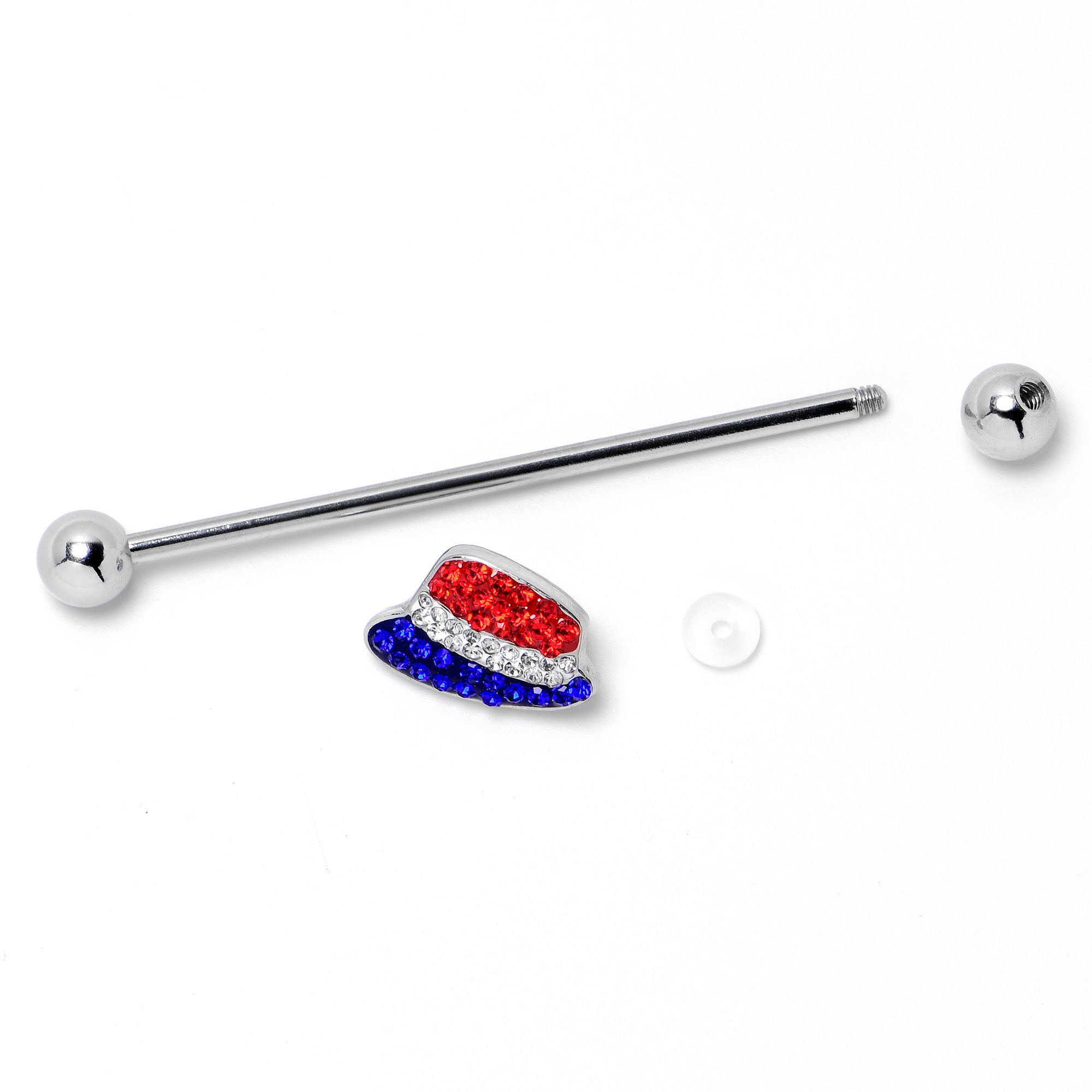 BodyCandy 14G Red Blue Clear Gem Patriotic Hat Industrial Barbell 38mm — alternative angle