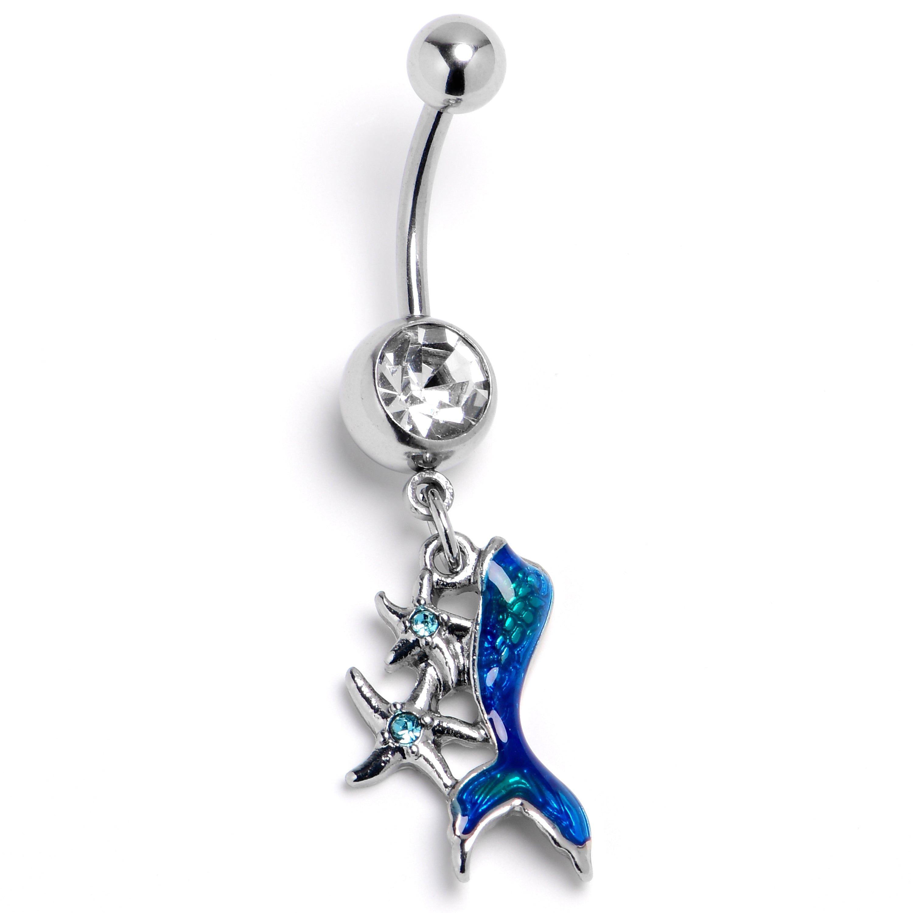 BodyCandy Blue Clear Gem Blue Mermaid Tail Stars Dangle Belly Ring — main product shot
