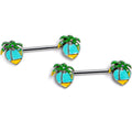 BodyCandy 14G 9/16 Aurora Gem Beach Heart Palm Tree Barbell Nipple Ring Set — main product shot