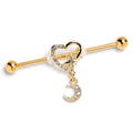 BodyCandy 14G Clear Gem Gold Tone Heart Moon Dangle Industrial Barbell 38mm — main product shot