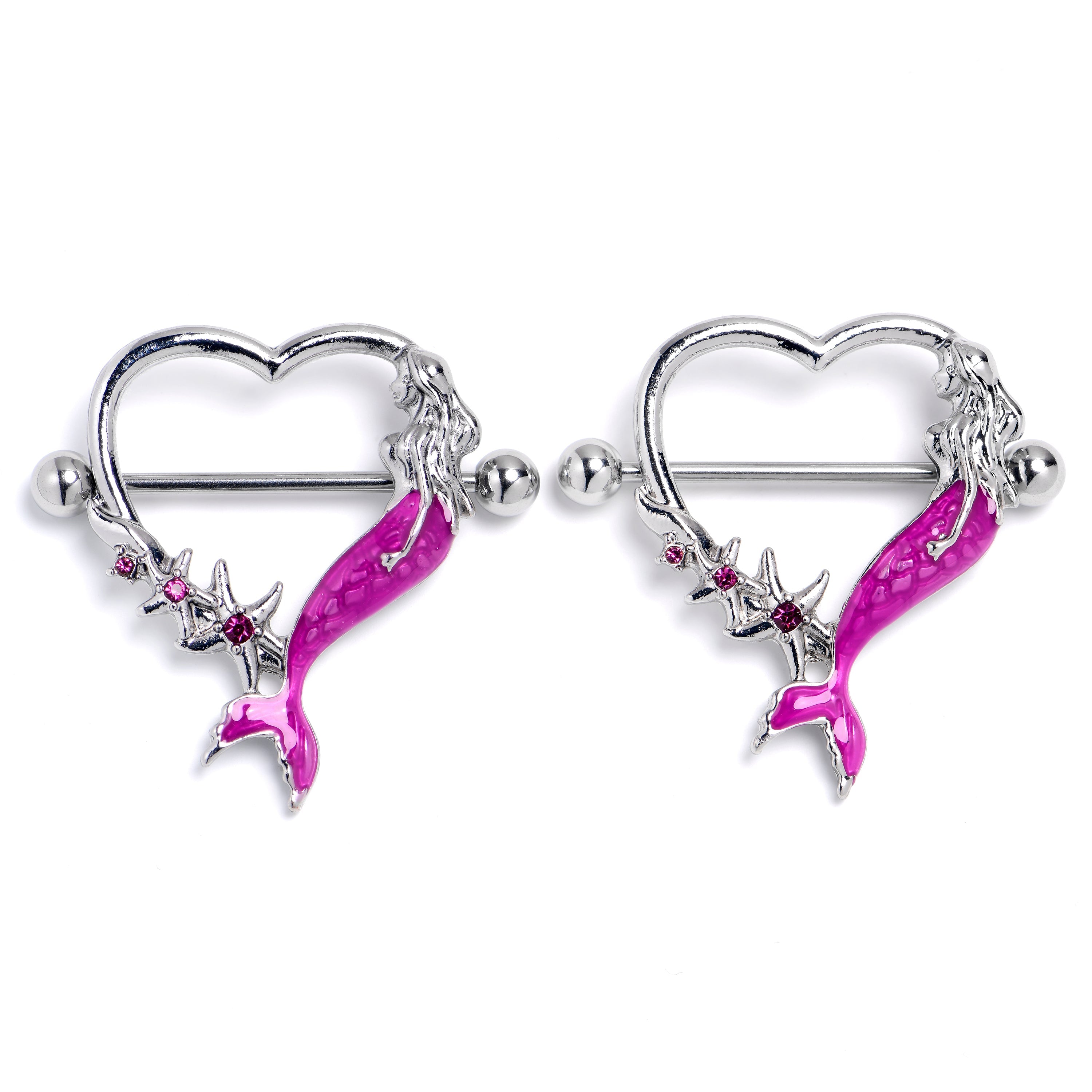 BodyCandy 14G 9/16 Pink Gem Pink Mermaid Tails Stars Nipple Shield Set — main product shot