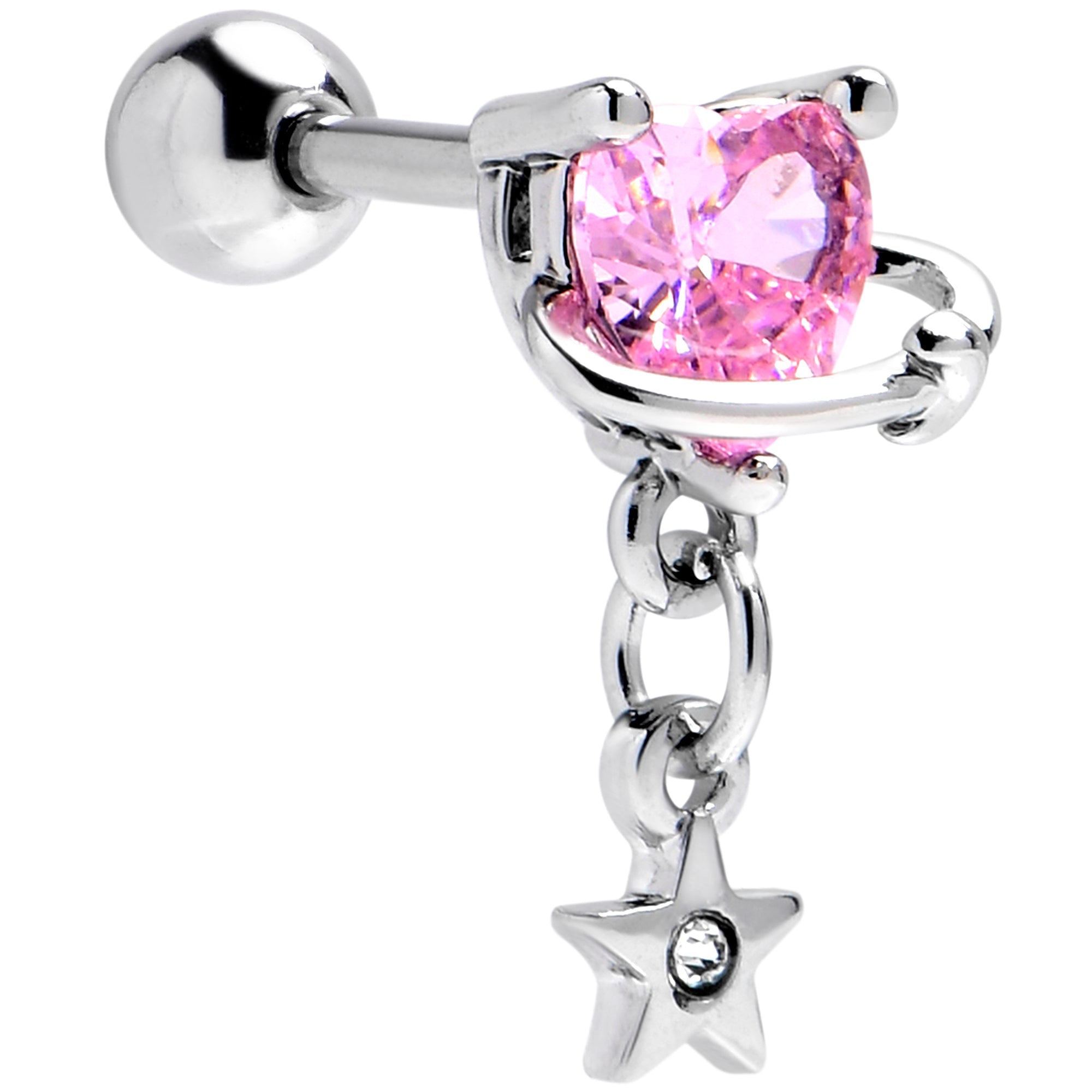 BodyCandy 16G 1/4 Pink CZ Gem Starry Saturn Dangle Cartilage Earring — main product shot