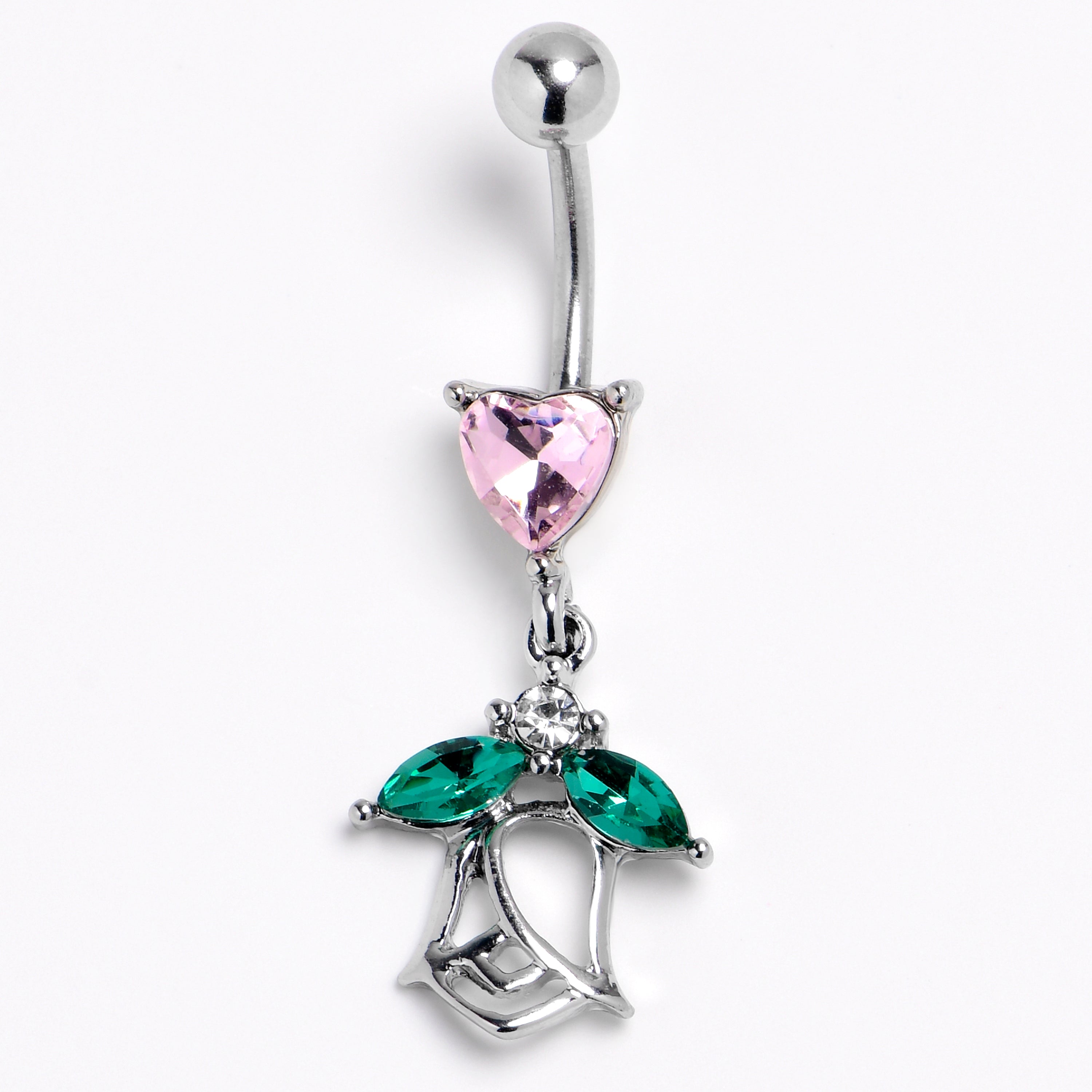 BodyCandy Pink Gem Heart And Rose Dangle Belly Ring — main product shot