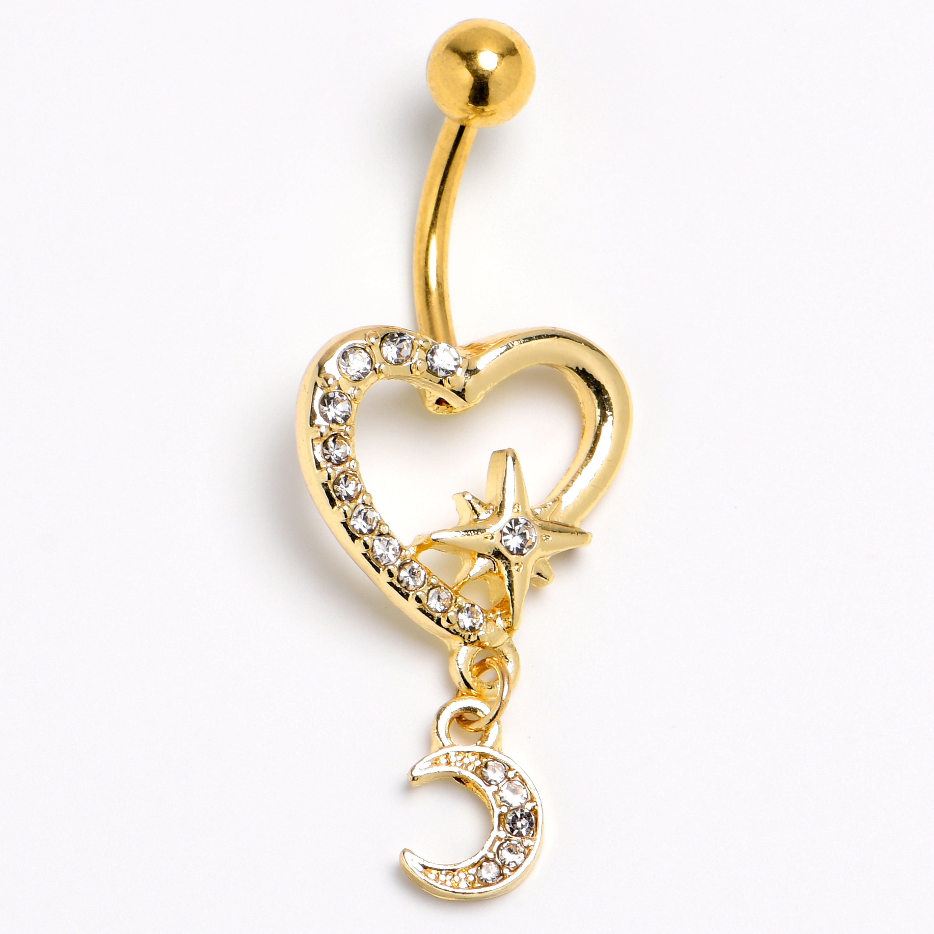 BodyCandy Clear Gem Gold Tone Heart Moon Dangle Belly Ring — main product shot
