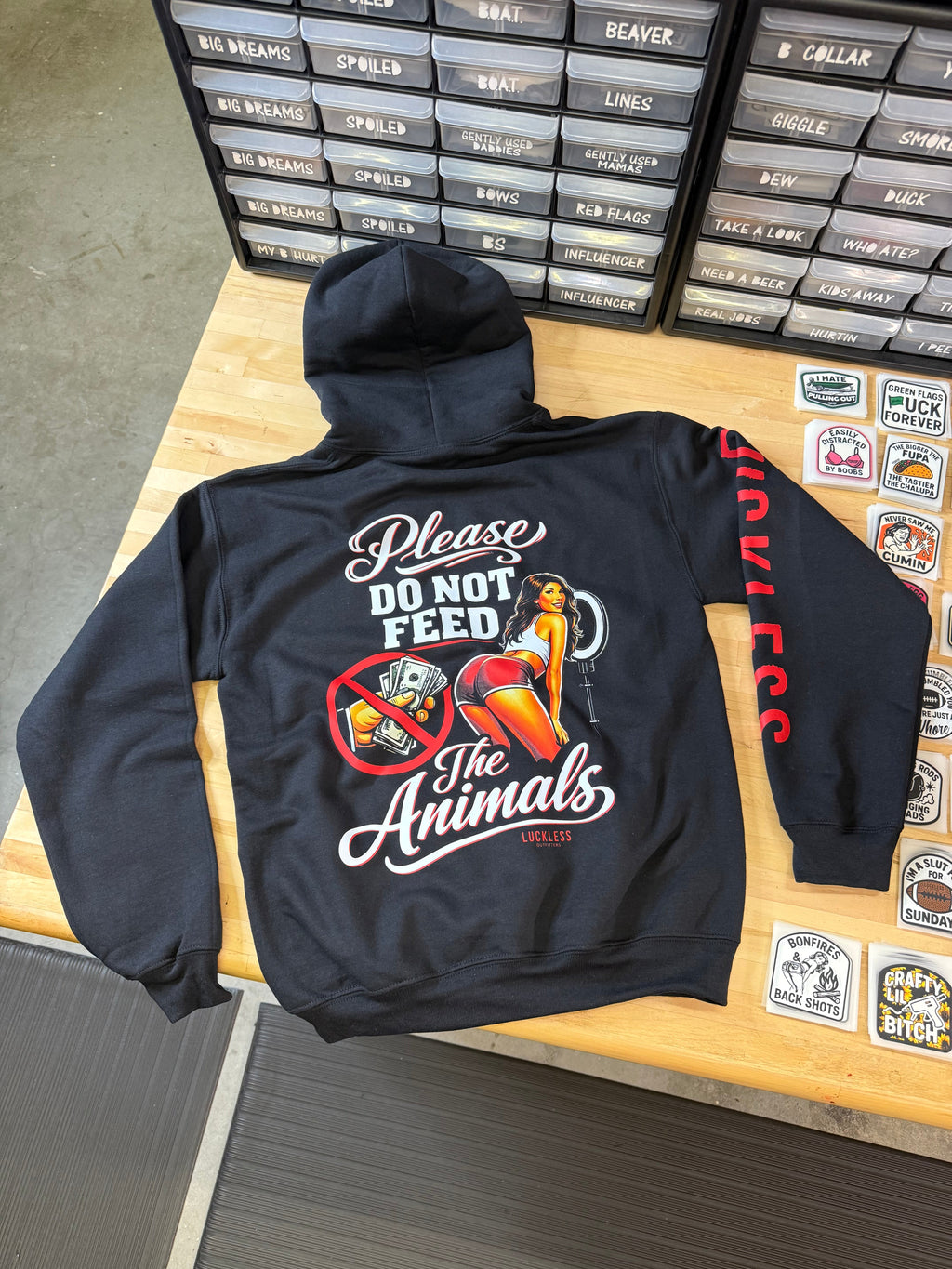 Luckless Outfitters Please Do Not Feed The Animals Hoodie — lifestyle context