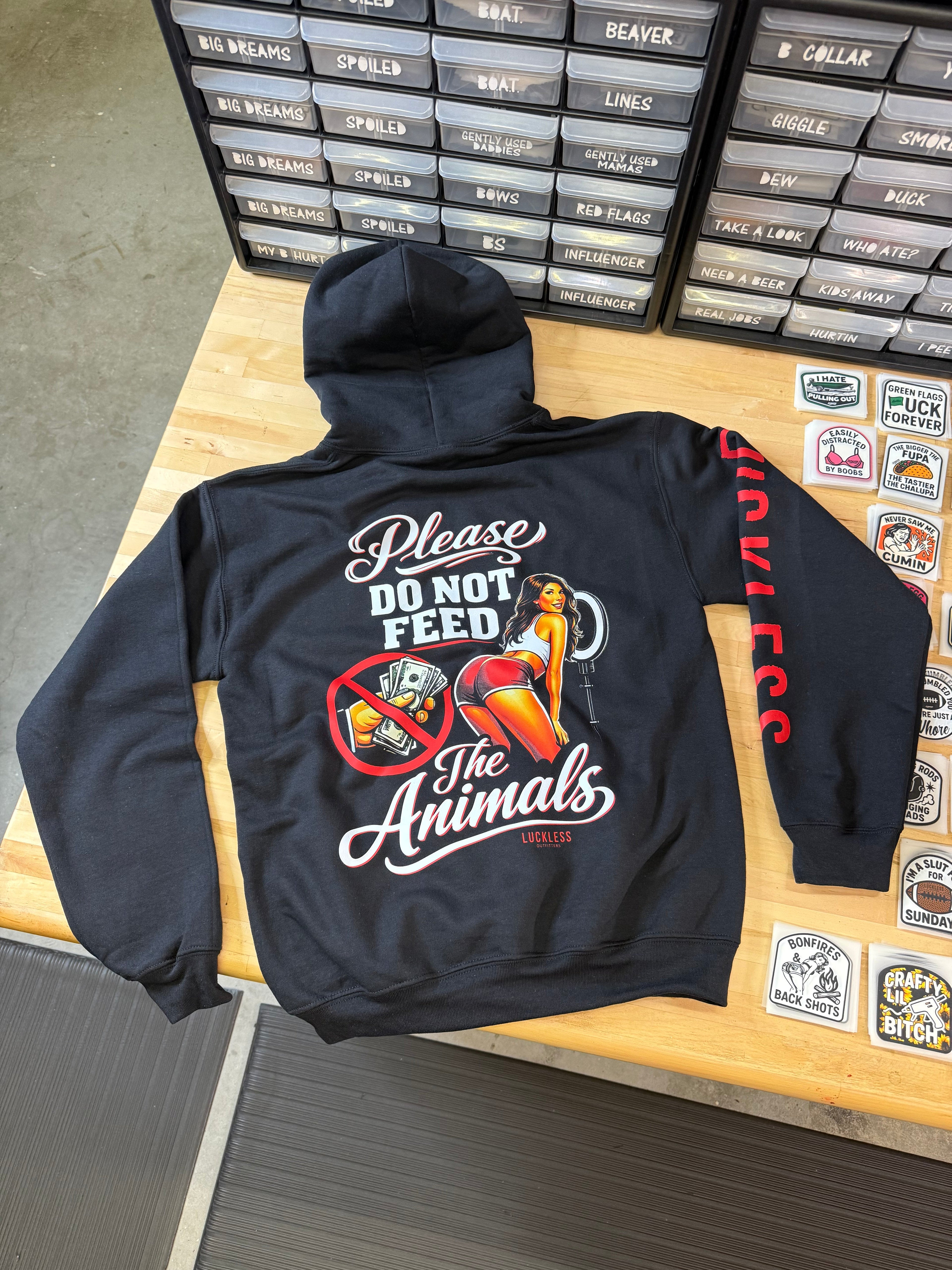 Luckless Outfitters Please Do Not Feed The Animals Hoodie — lifestyle context