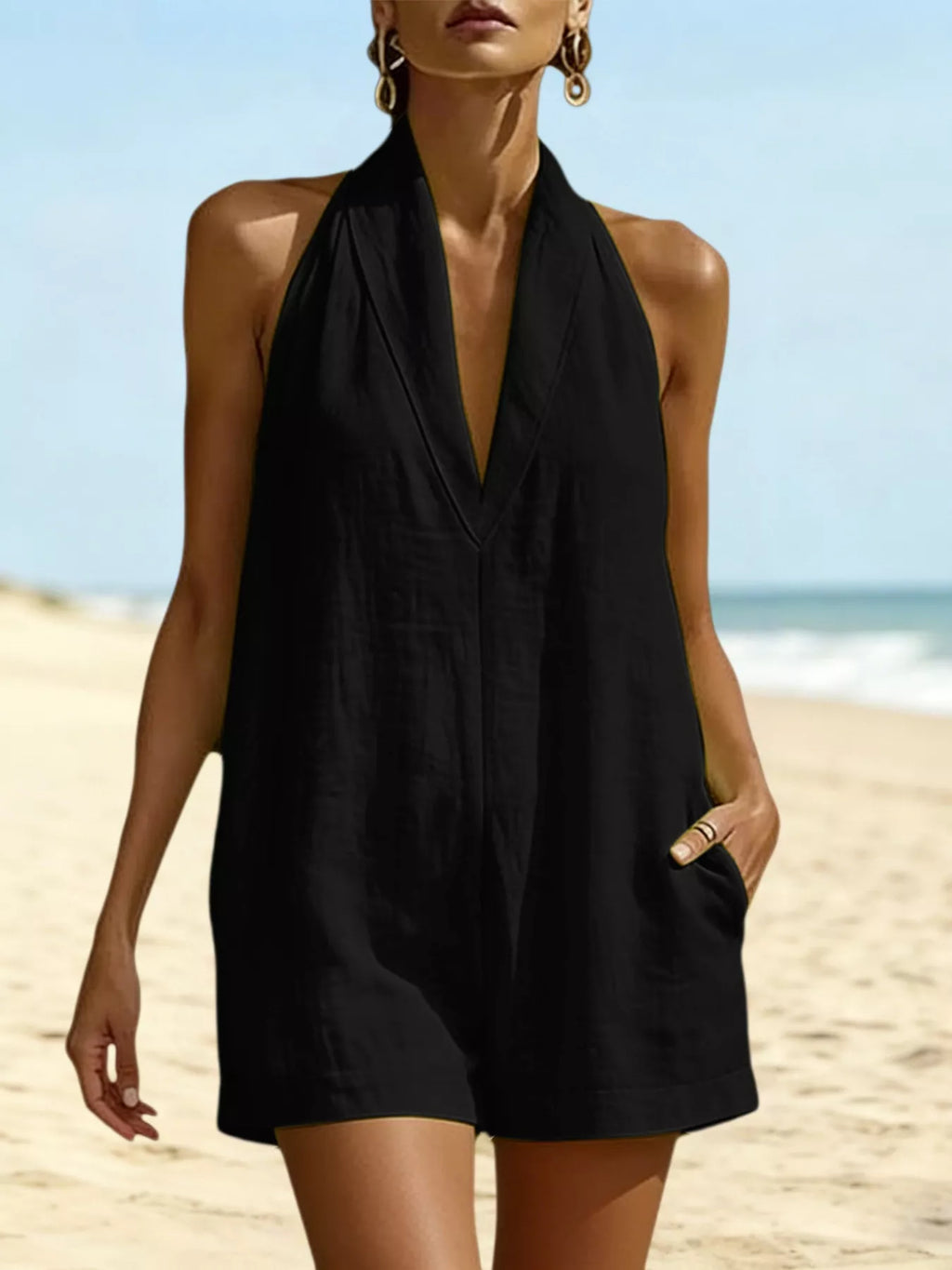 Halter Neck Romper with Pockets