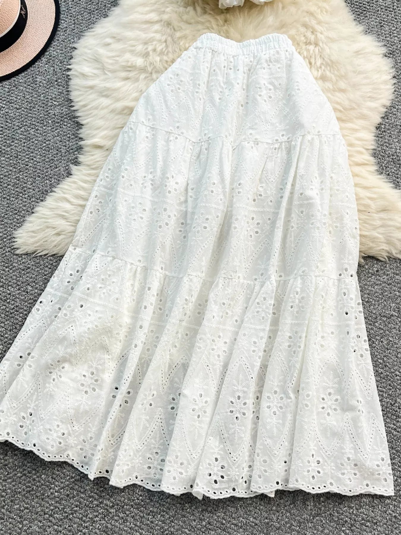 Smocked Crop Top and Hollow-Out Skirt Set