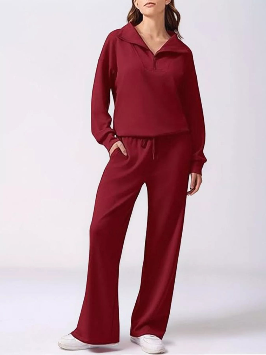 Relaxed Fit Quarter-Zip Top and Pants Set