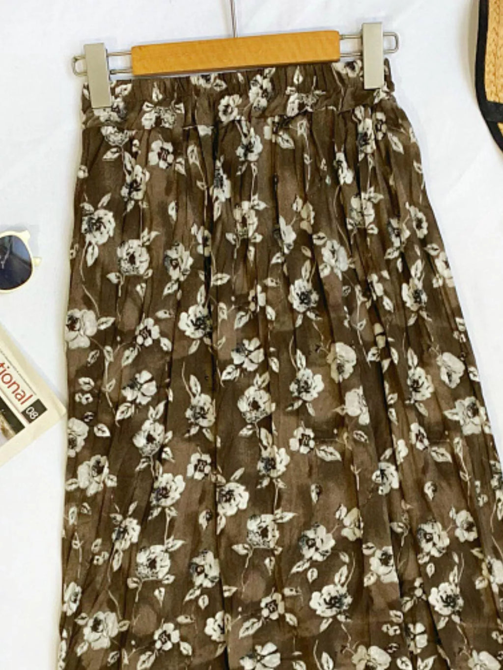 Floral Print Elastic Waist Midi Skirt