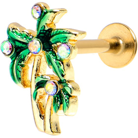 16G 5/16 Aurora Gem Gold Tone Palm Tree Glam Labret Monroe Tragus